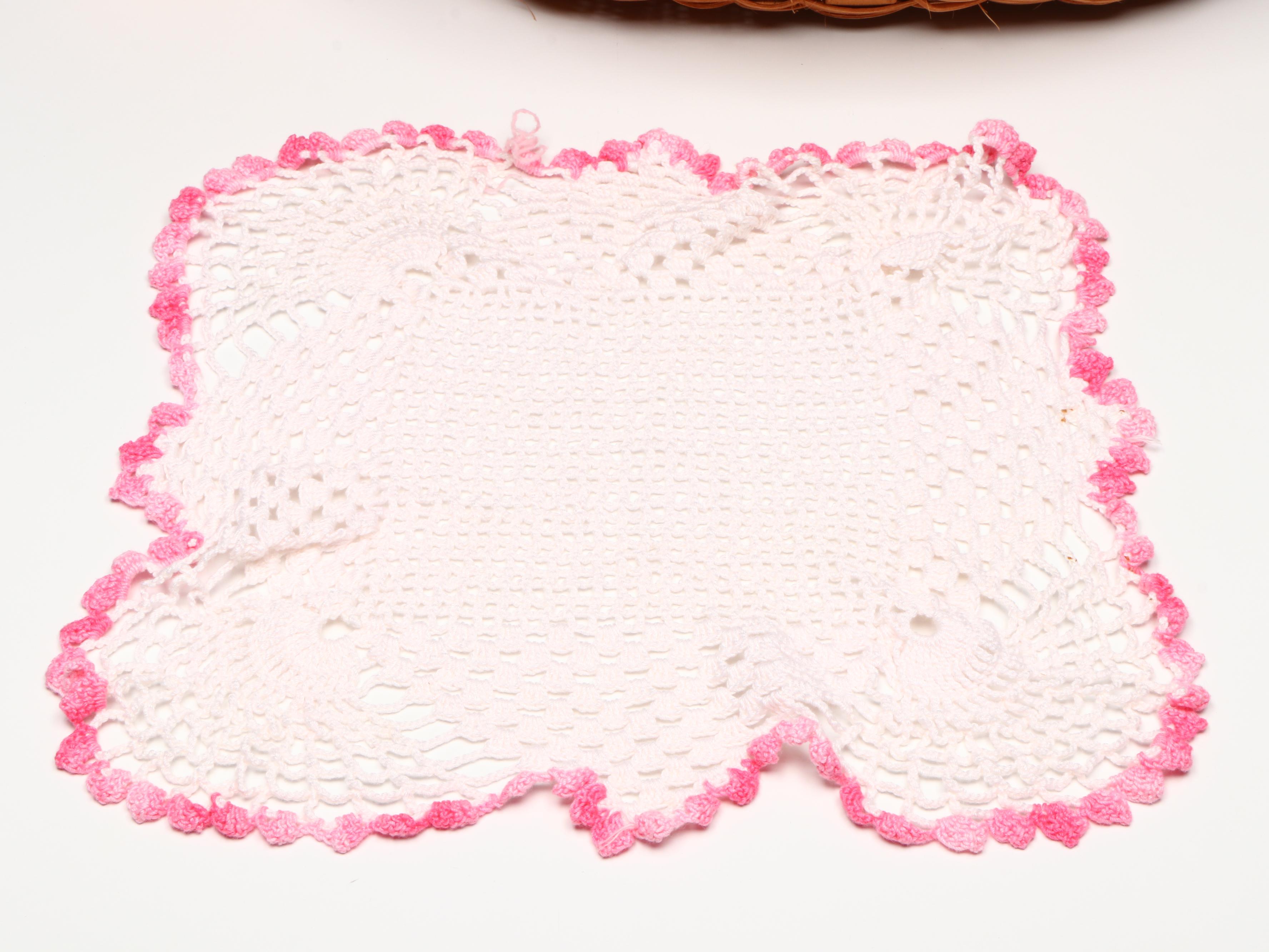 Vintage Embroidered, Appliquéd and Crocheted Table Linens and Baskets