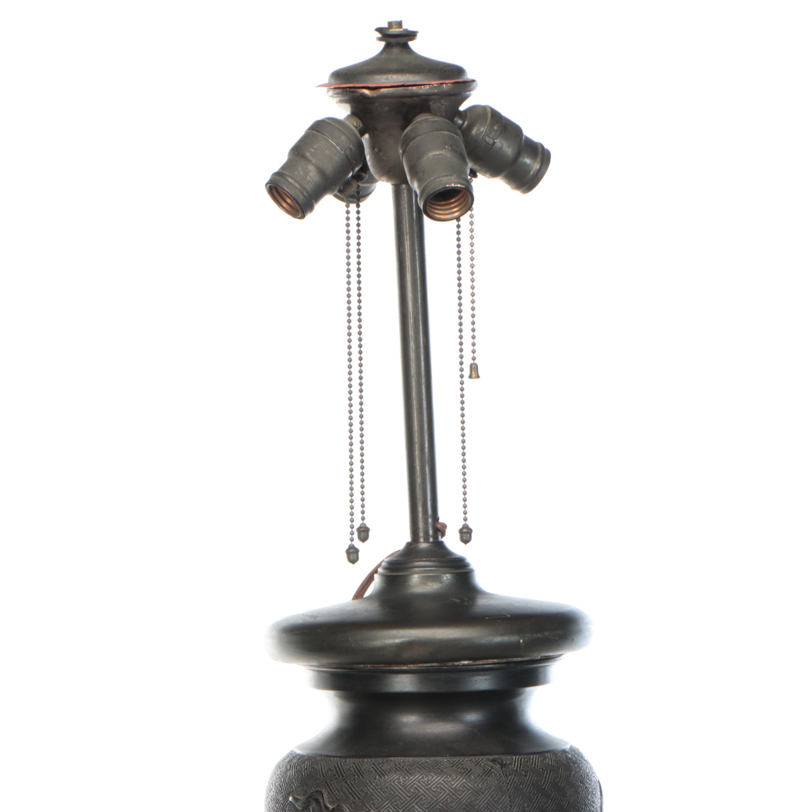 Japanese Meiji Style Bronze Oil Floor Lamp, Adapted Late 20th C.