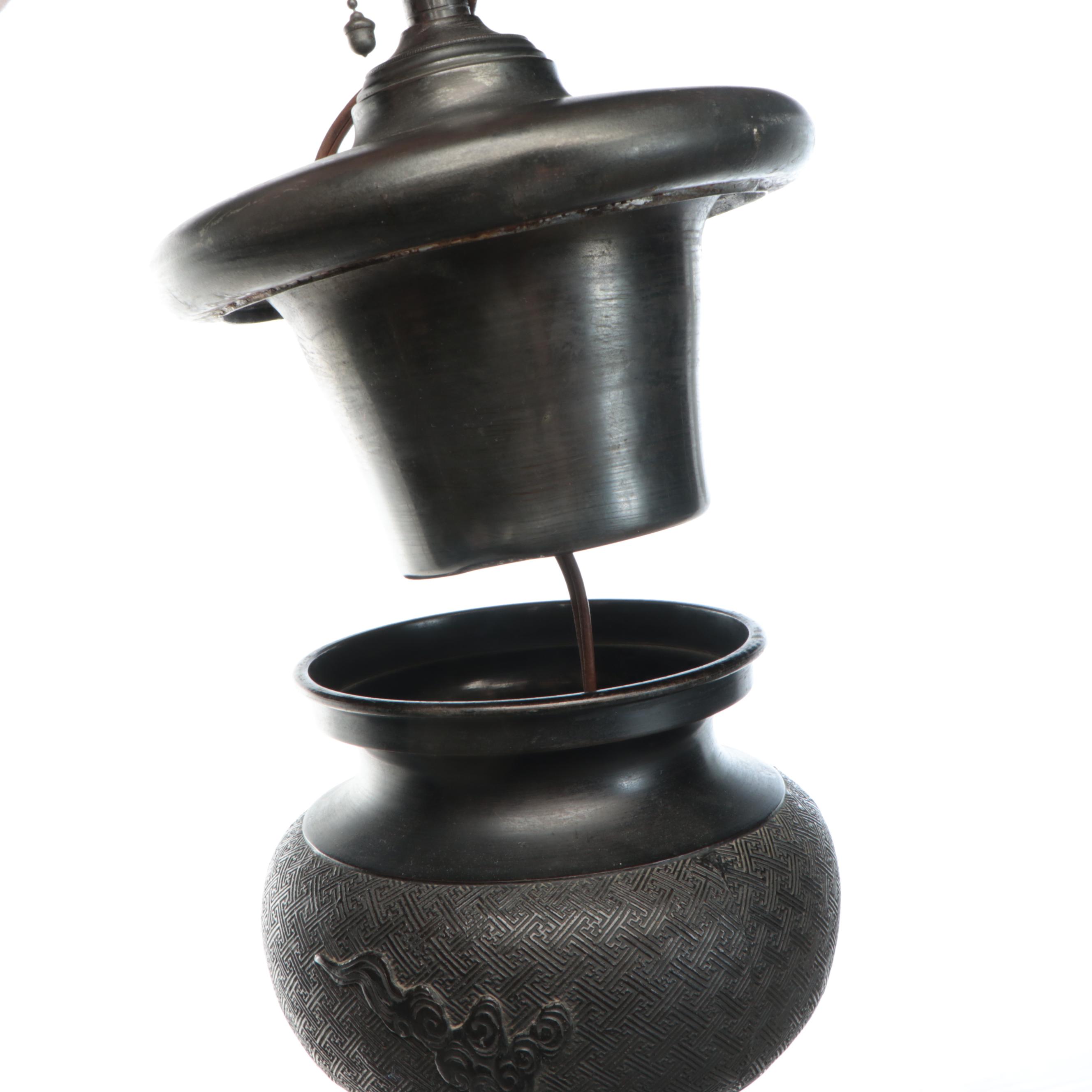 Japanese Meiji Style Bronze Oil Floor Lamp, Adapted Late 20th C.