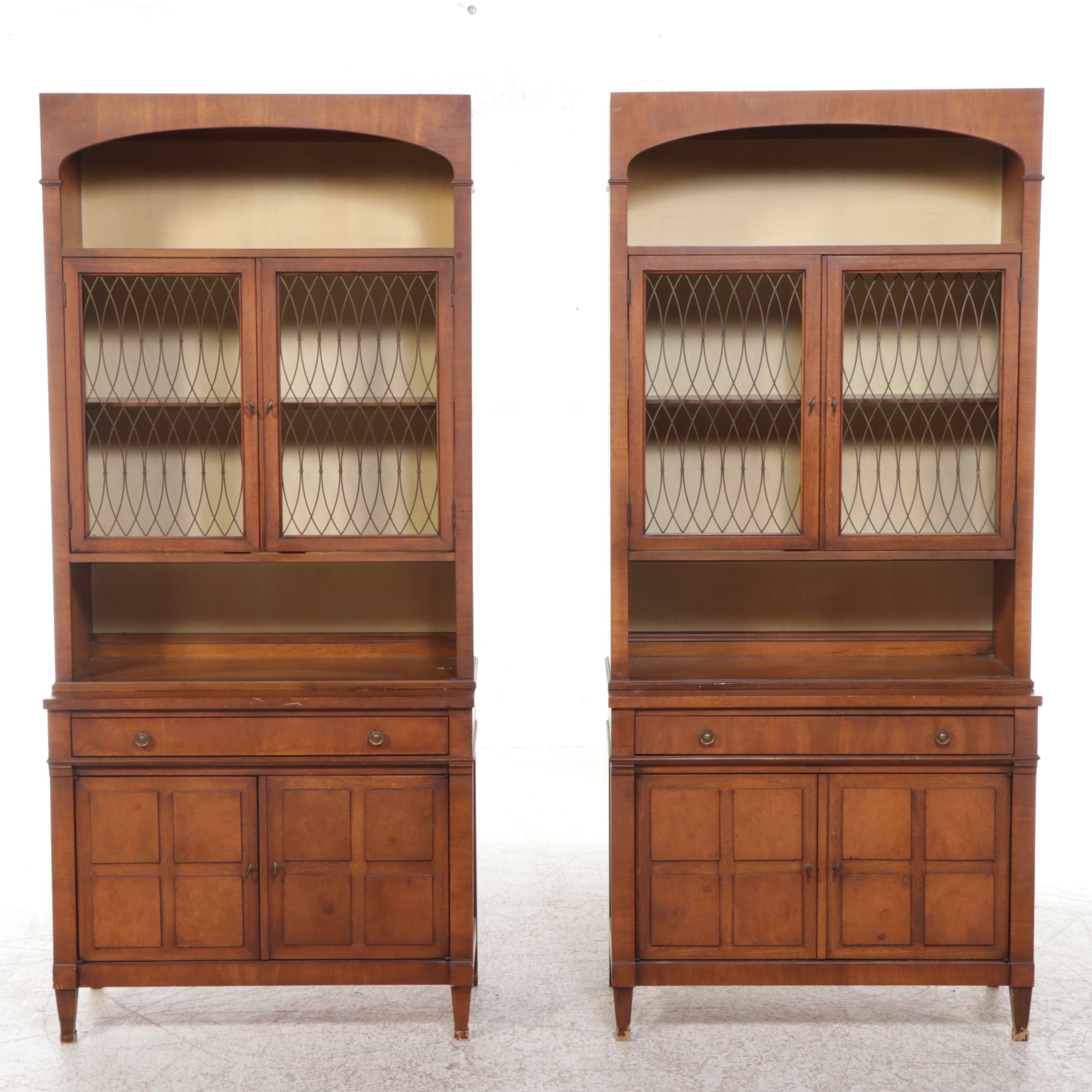Pair of White Furniture Regency Style Walnut China Cabinets, Mid-20th Century