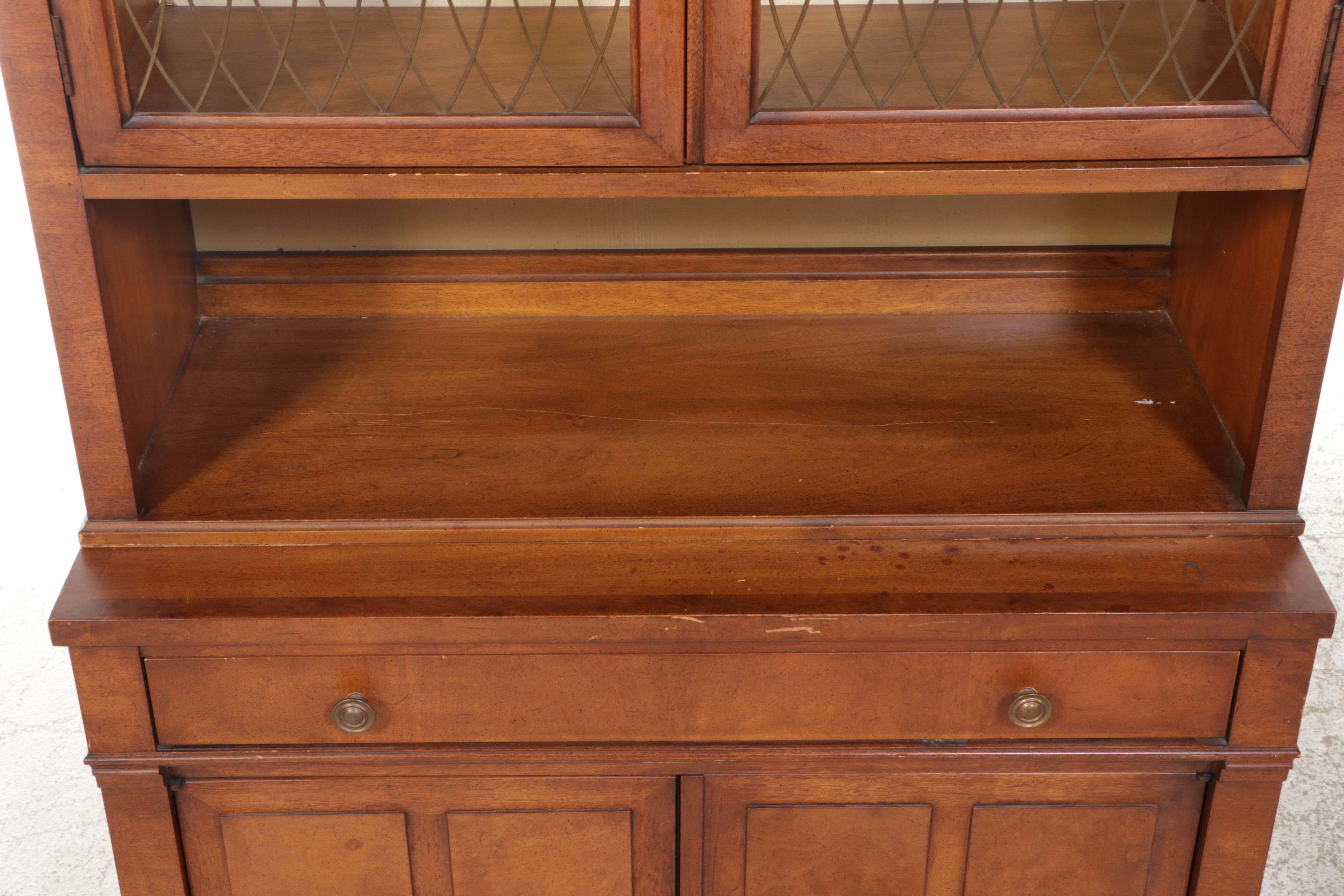 Pair of White Furniture Regency Style Walnut China Cabinets, Mid-20th Century
