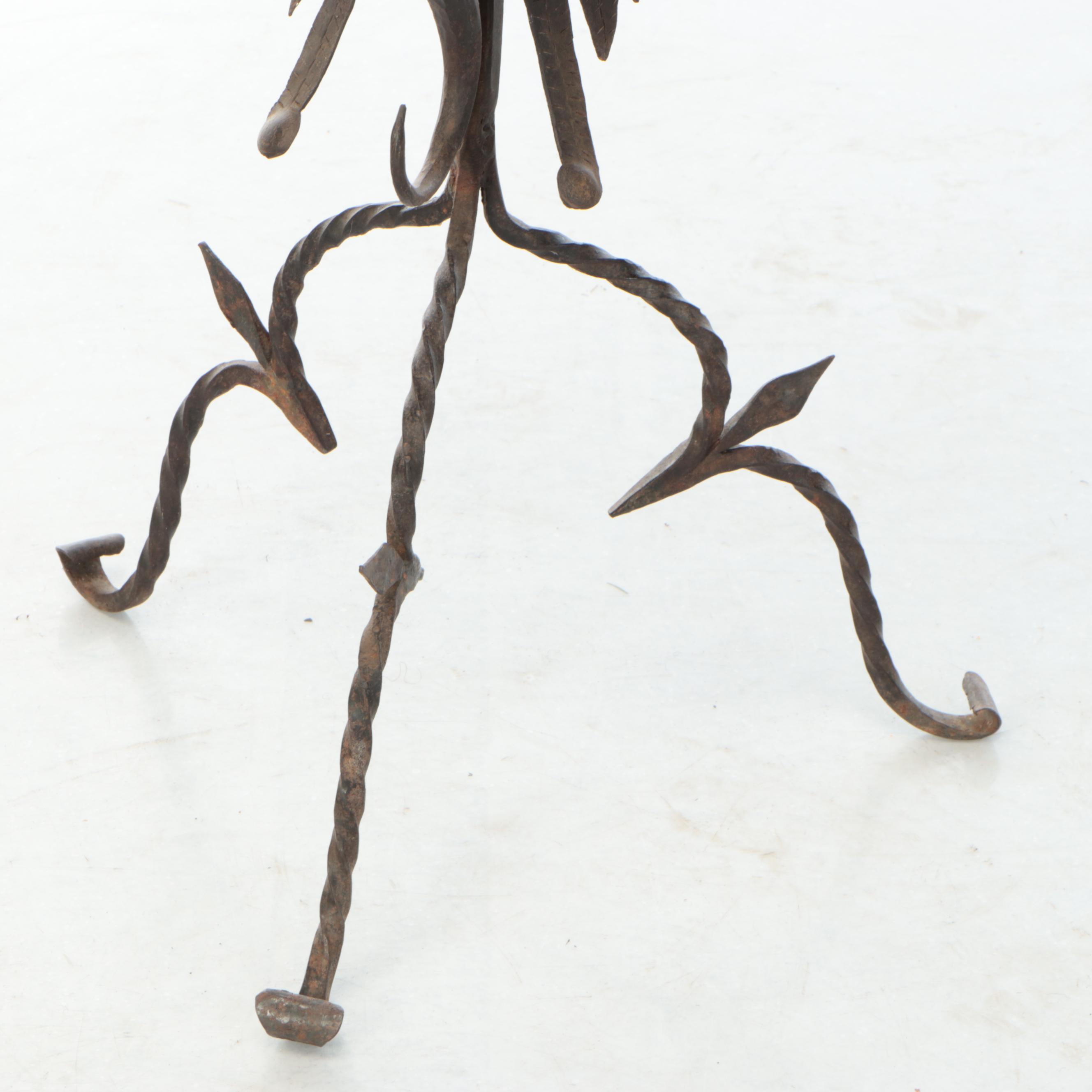 Samuel Yellin Style Spanish Revival Wrought Iron Floor Standing Candle Prickets