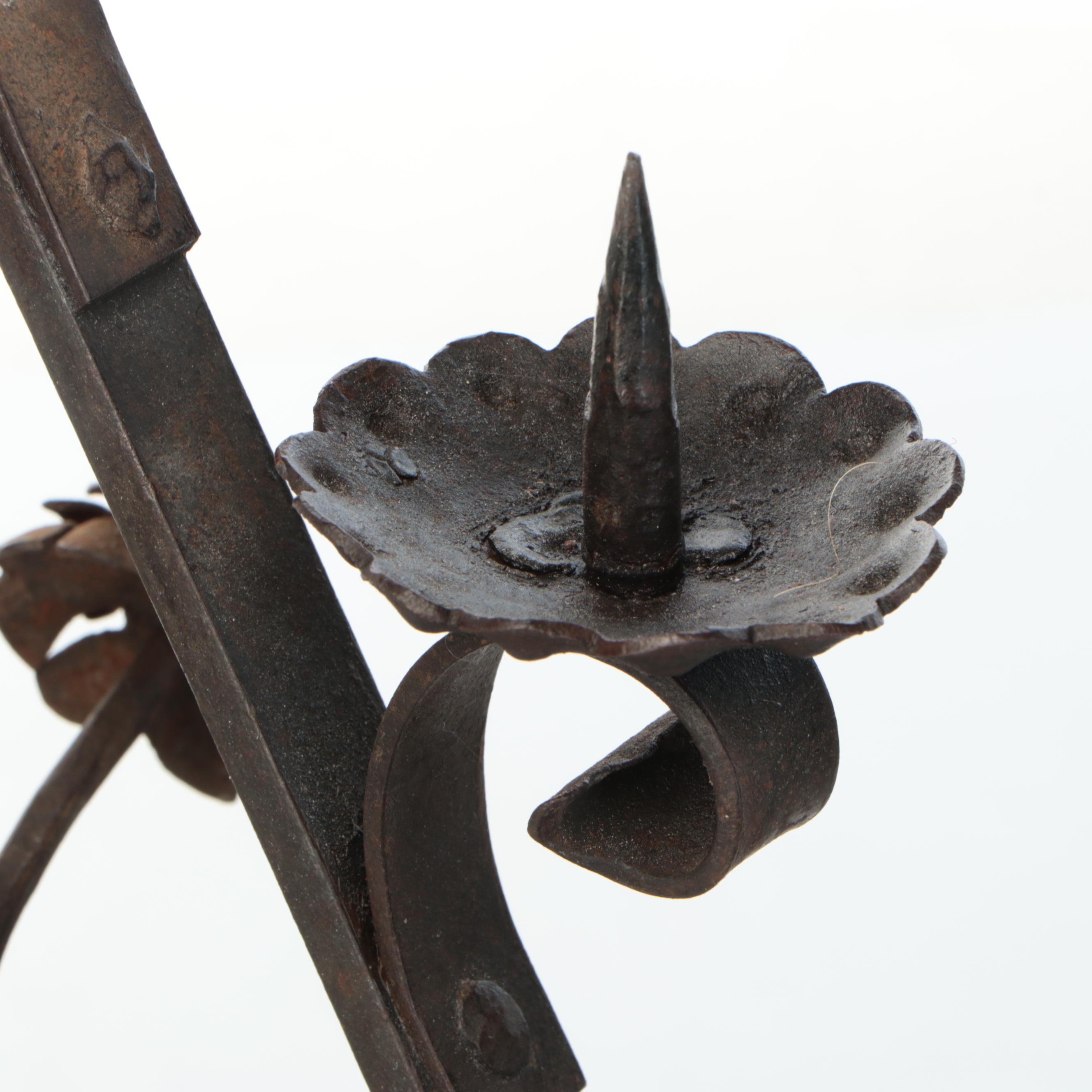 Samuel Yellin Style Spanish Revival Wrought Iron Floor Standing Candle Prickets