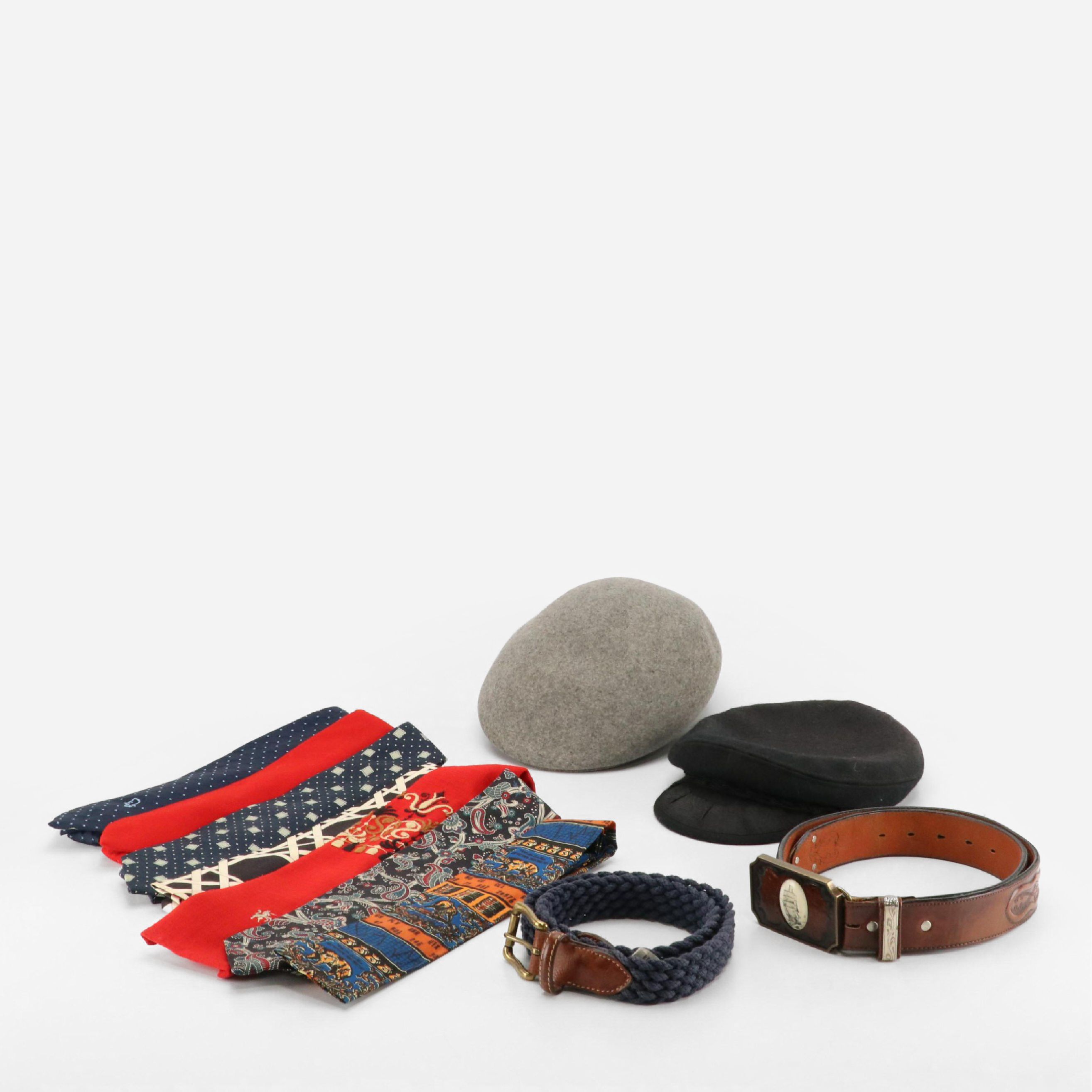 Men's Wool Caps, Neckties & Belts Featuring Christian Dior, Burberrys, Pendleton