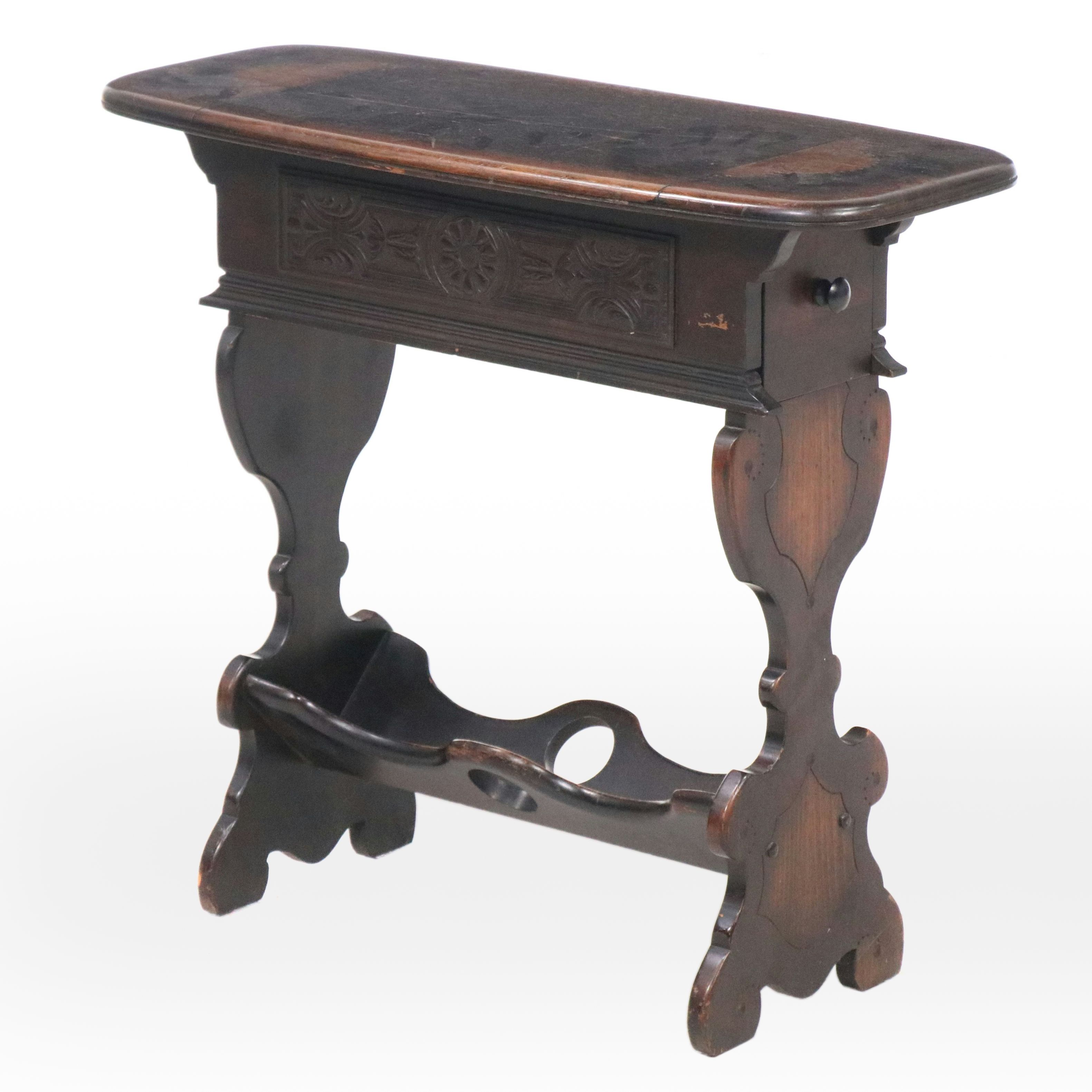 American Colonial Style Wood Trestle Side Table, 20th Century