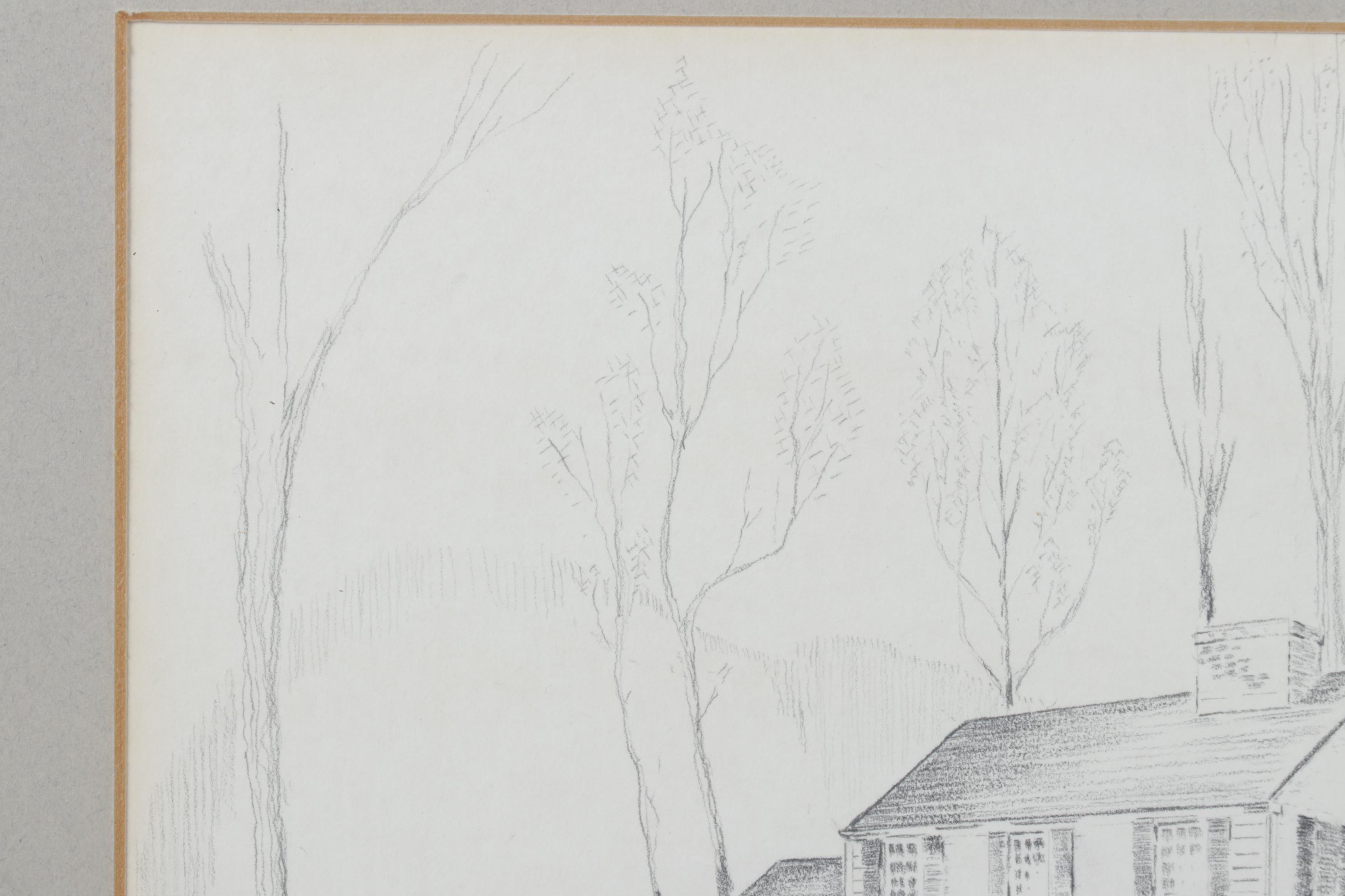 Thomas Donahue Sketch of West Chester, Pennsylvania Two-Story Clapboard Home