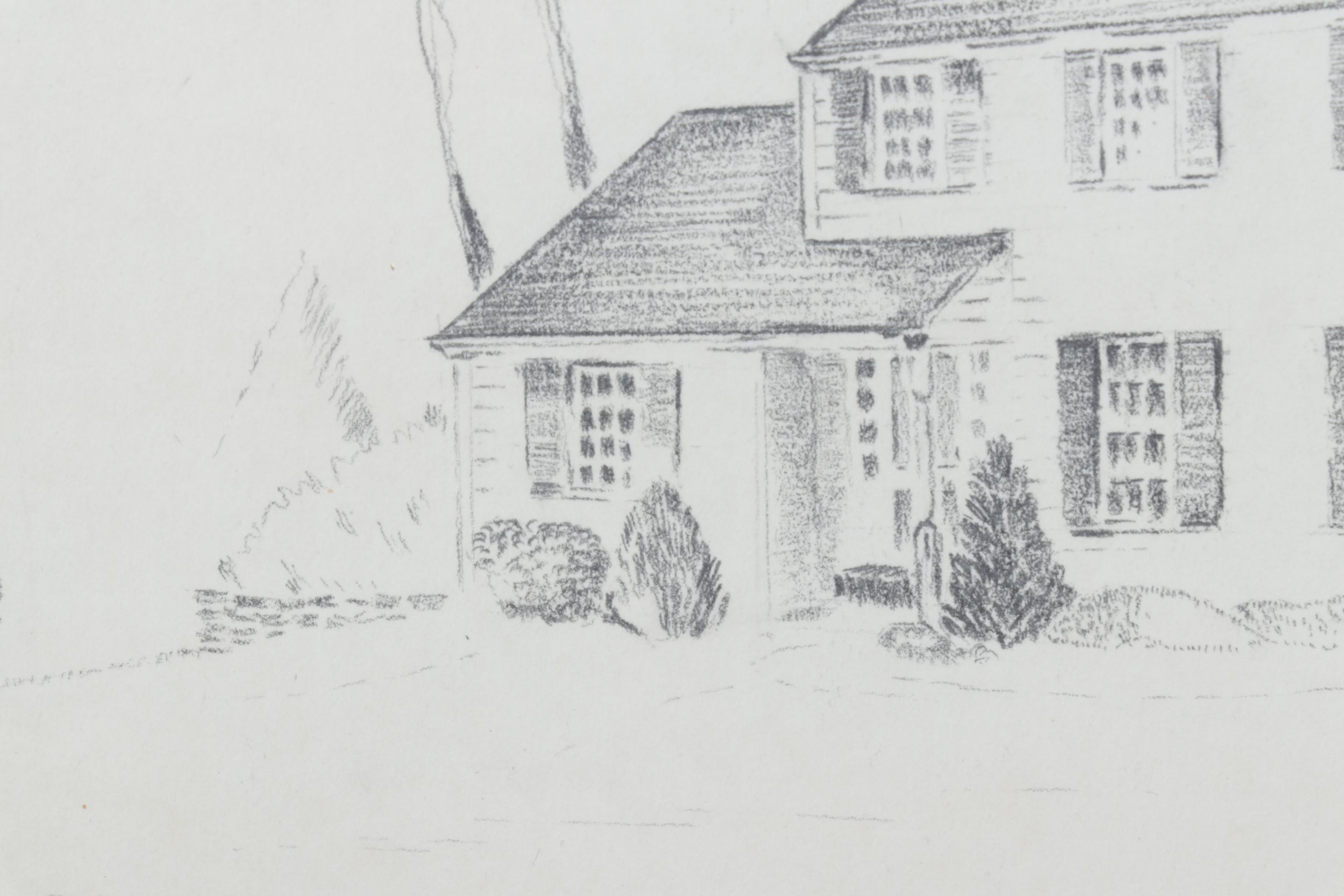 Thomas Donahue Sketch of West Chester, Pennsylvania Two-Story Clapboard Home