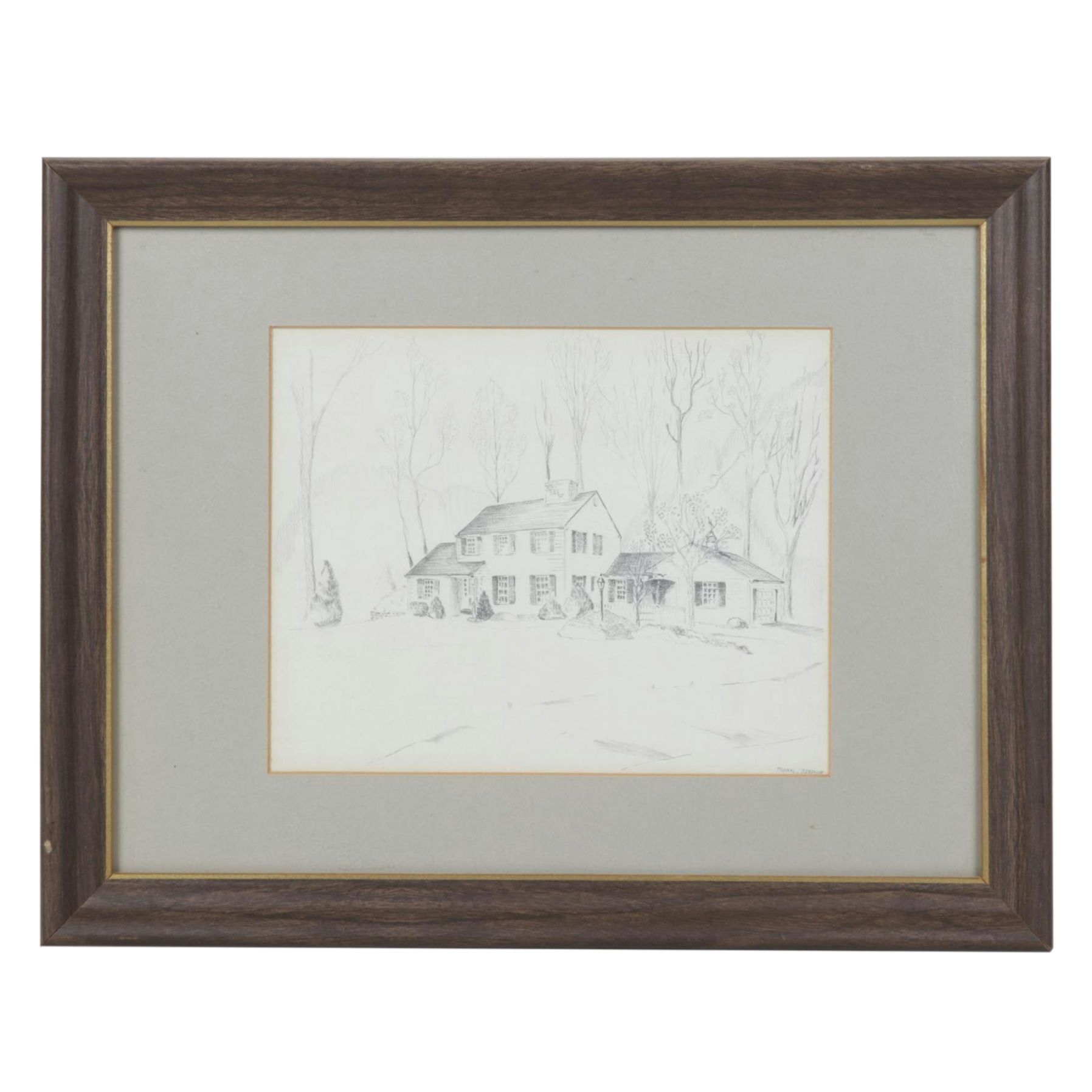 Thomas Donahue Sketch of West Chester, Pennsylvania Two-Story Clapboard Home