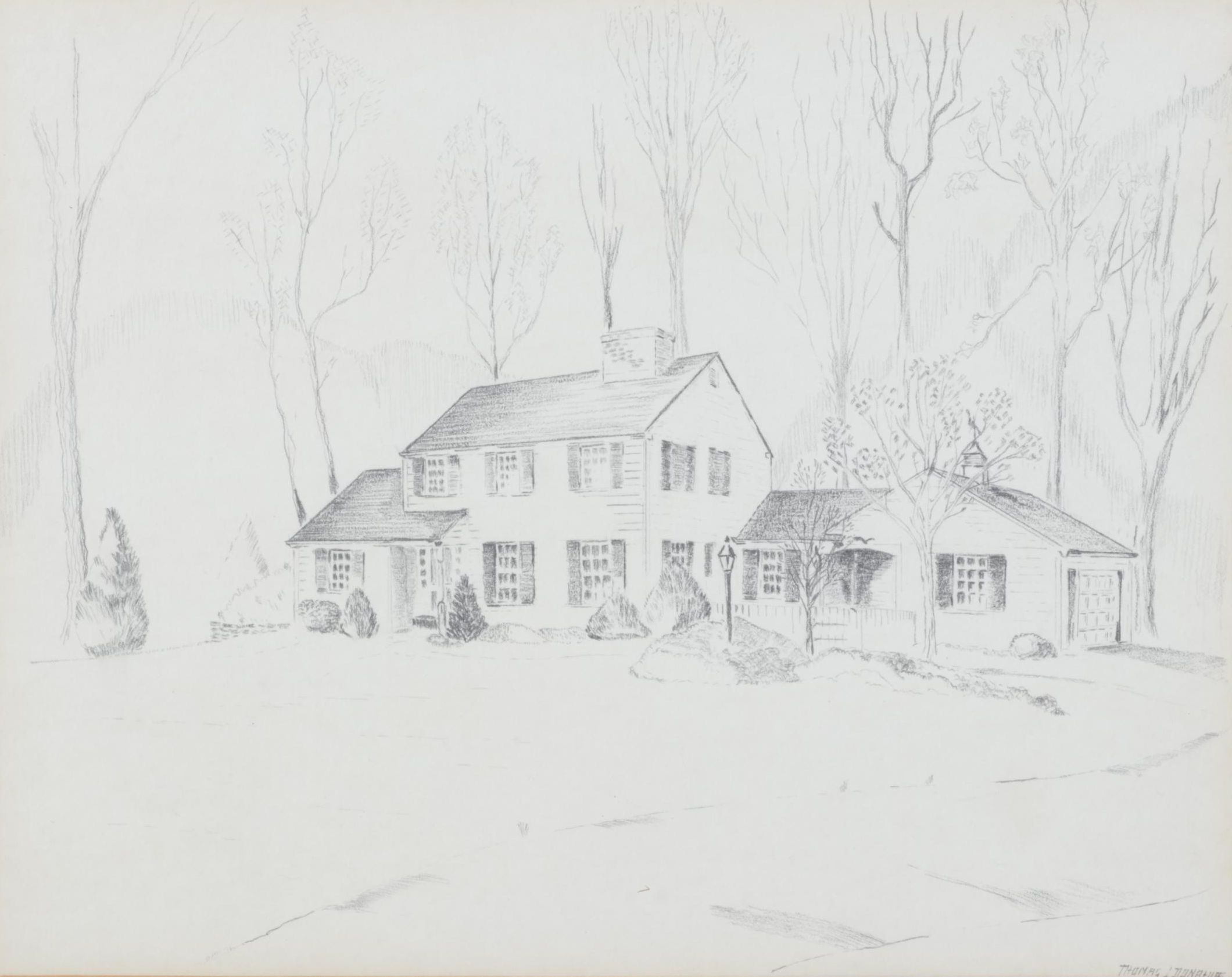 Thomas Donahue Sketch of West Chester, Pennsylvania Two-Story Clapboard Home