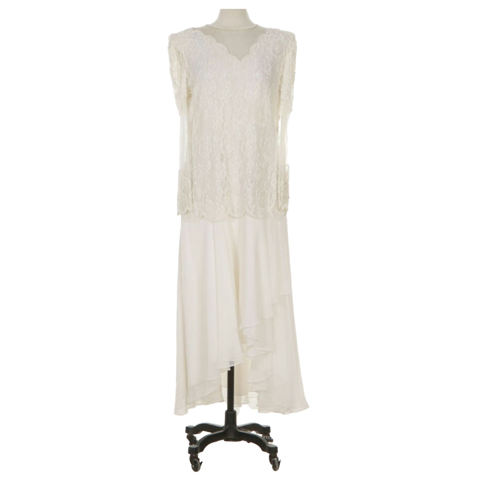 Beaded Drama Embellished Ivory Lace and Chiffon Wedding Dress