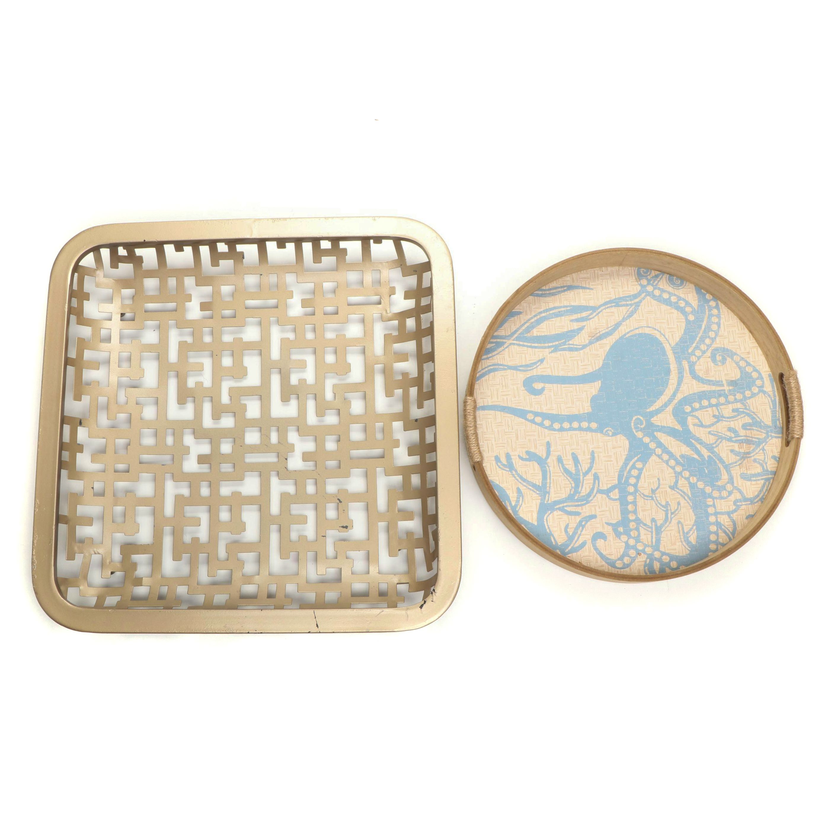 Sun and Sea Collection Tray with Other Metal Stylized Greek Key Square Bowl