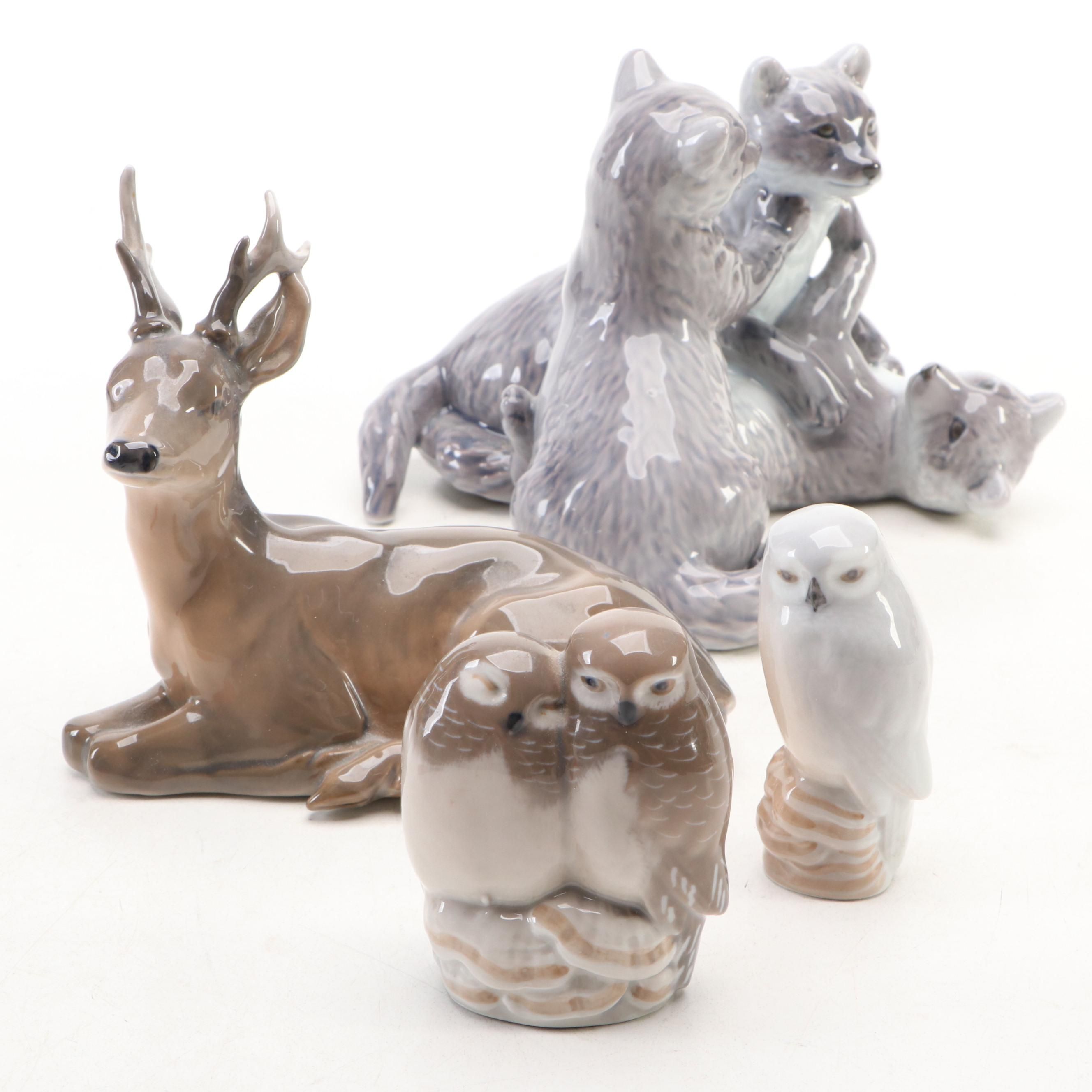 Royal Copenhagen Porcelain Owls, Arctic Foxes and Deer Figures
