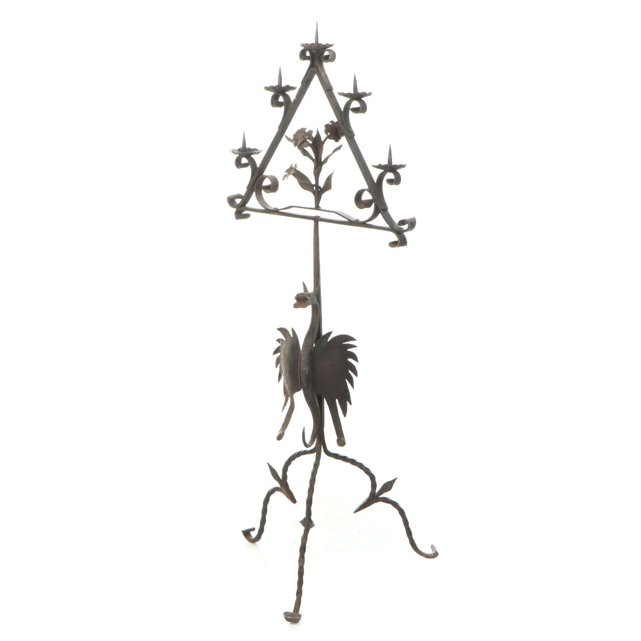 Samuel Yellin Style Spanish Revival Wrought Iron Floor Standing Candle Prickets