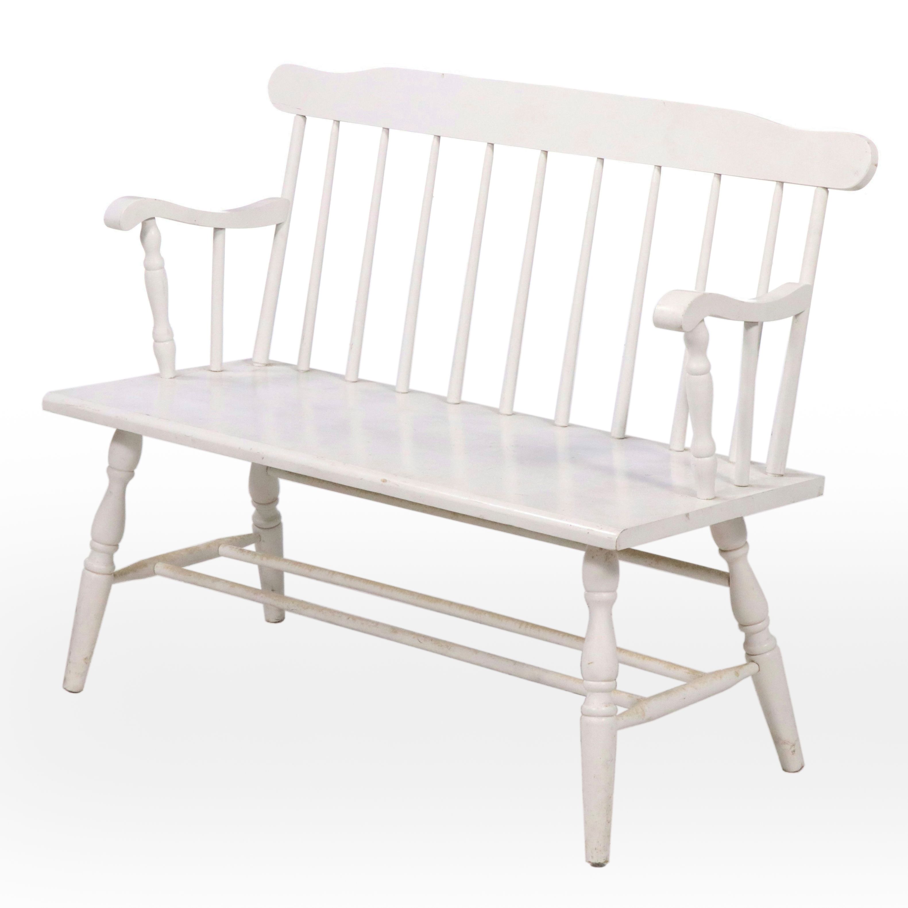 American Colonial Style White-Painted Wood Bench