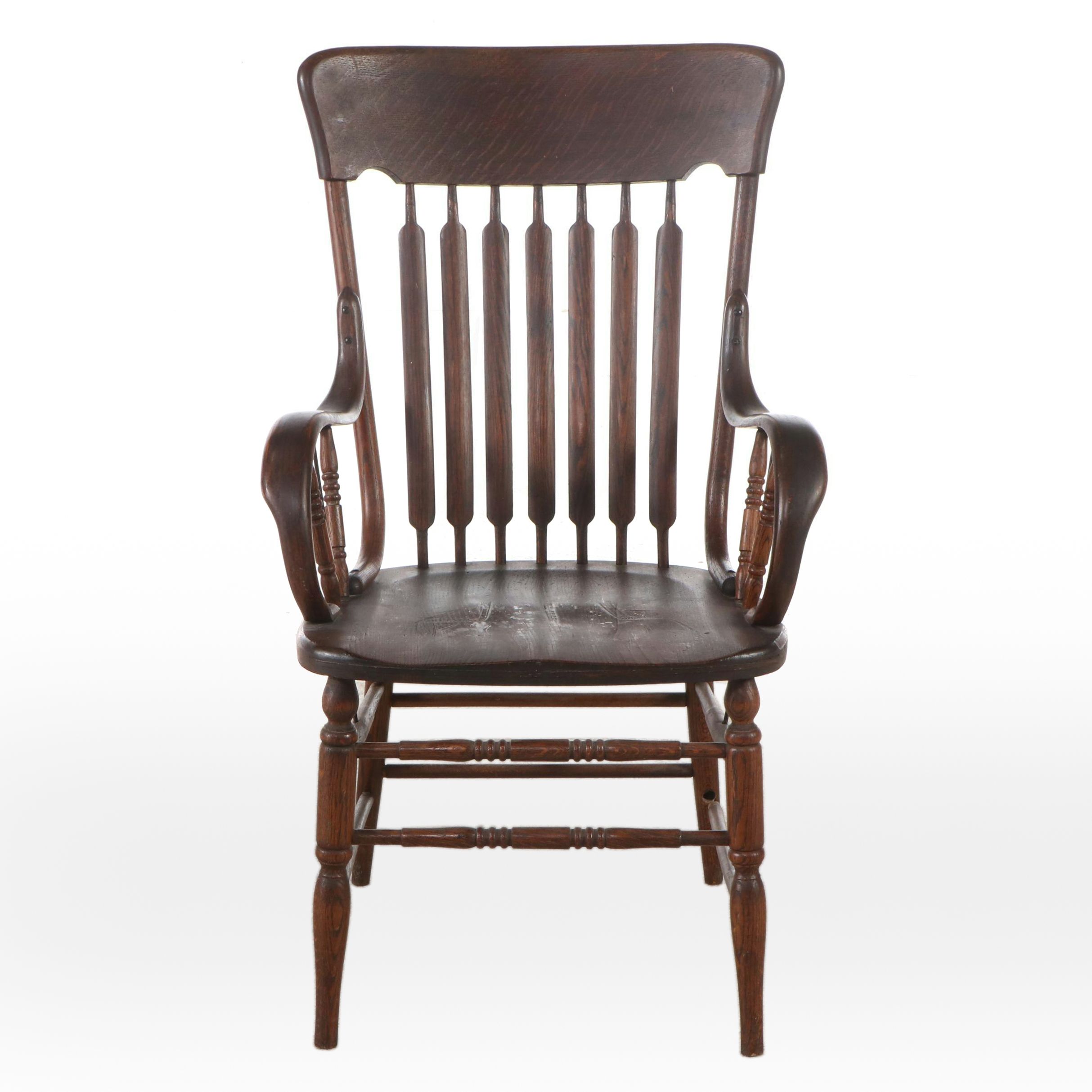 Antique Spear-Back Oak Armchair