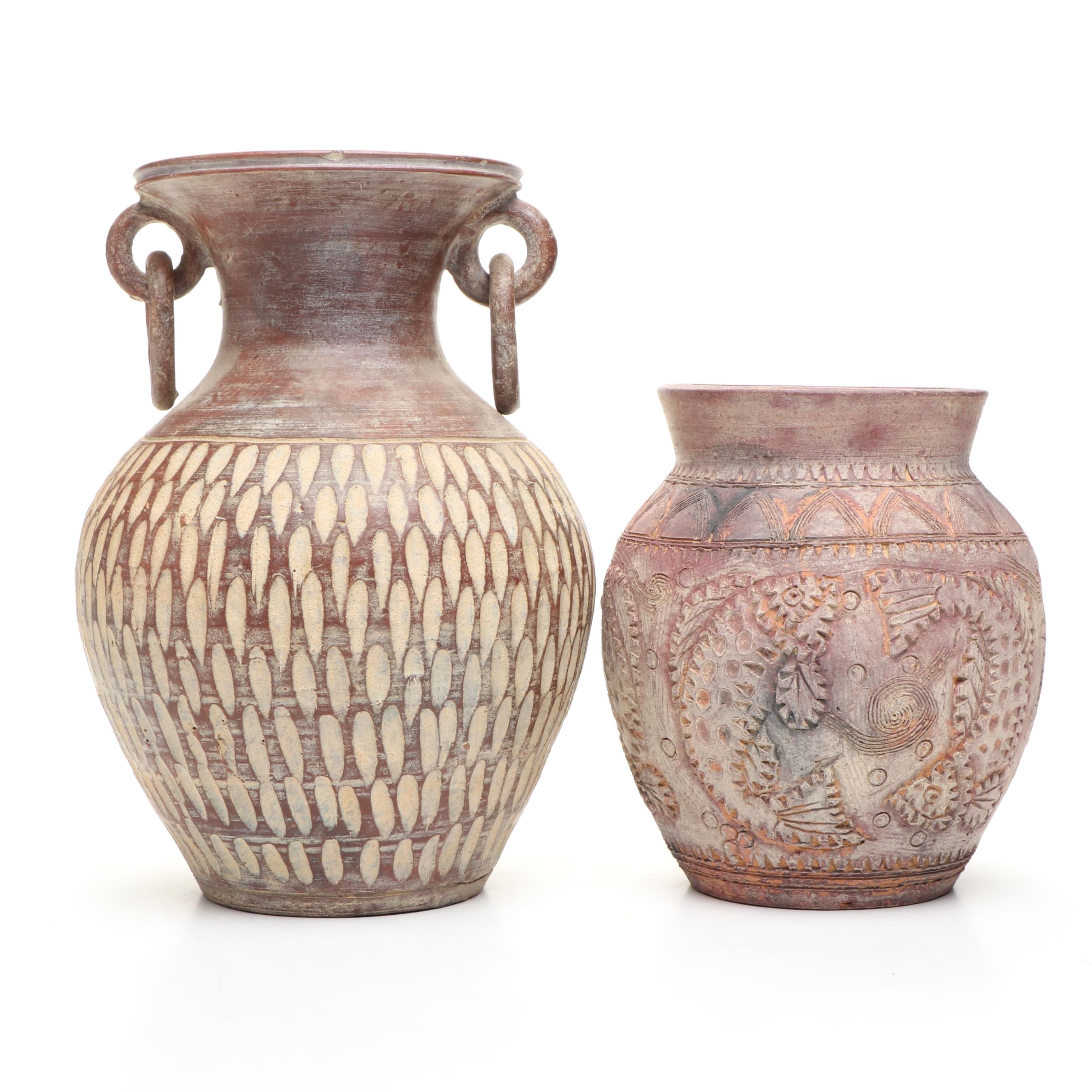 Thai Incised Earthenware Vases