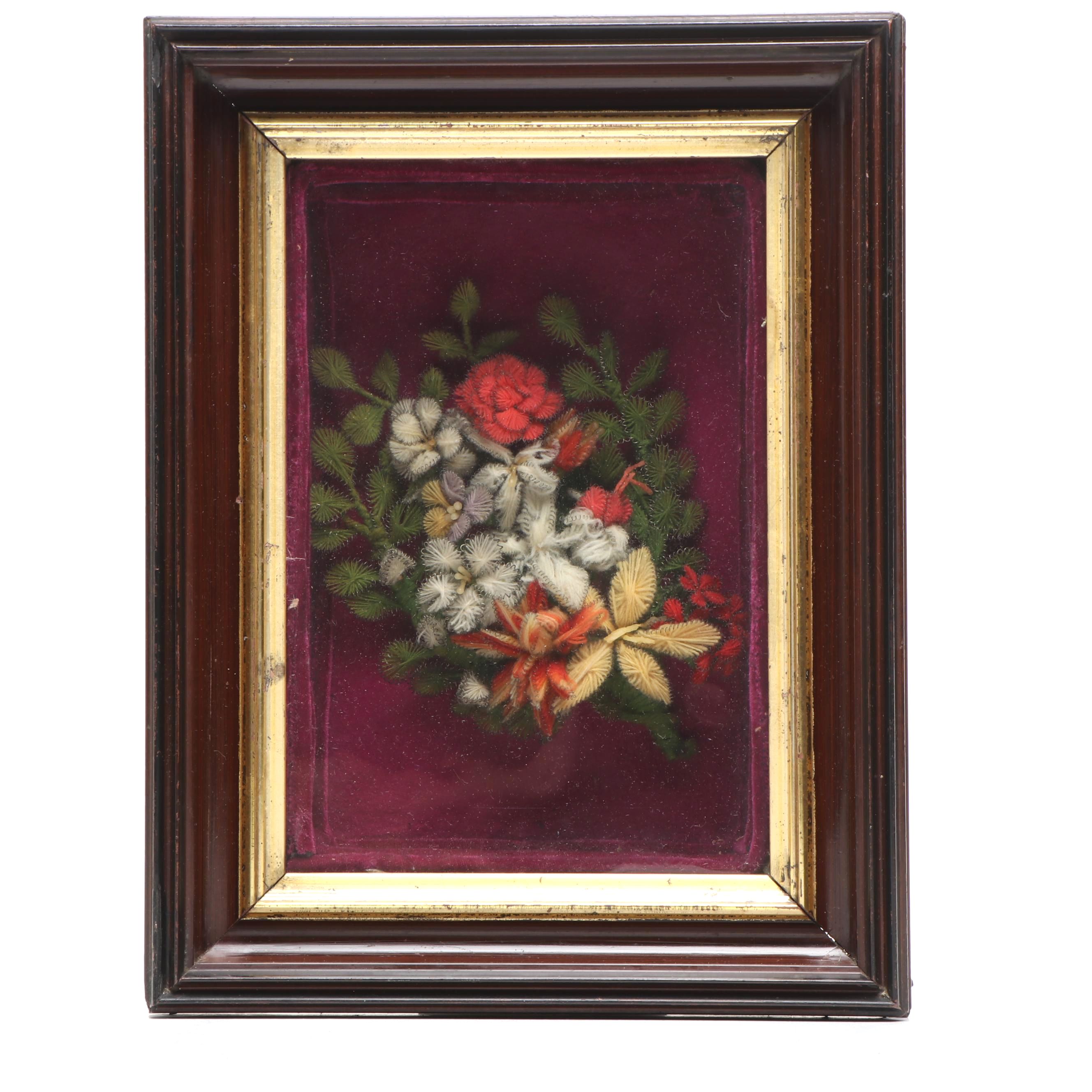 Vintage Framed Handmade Wool Bouquet