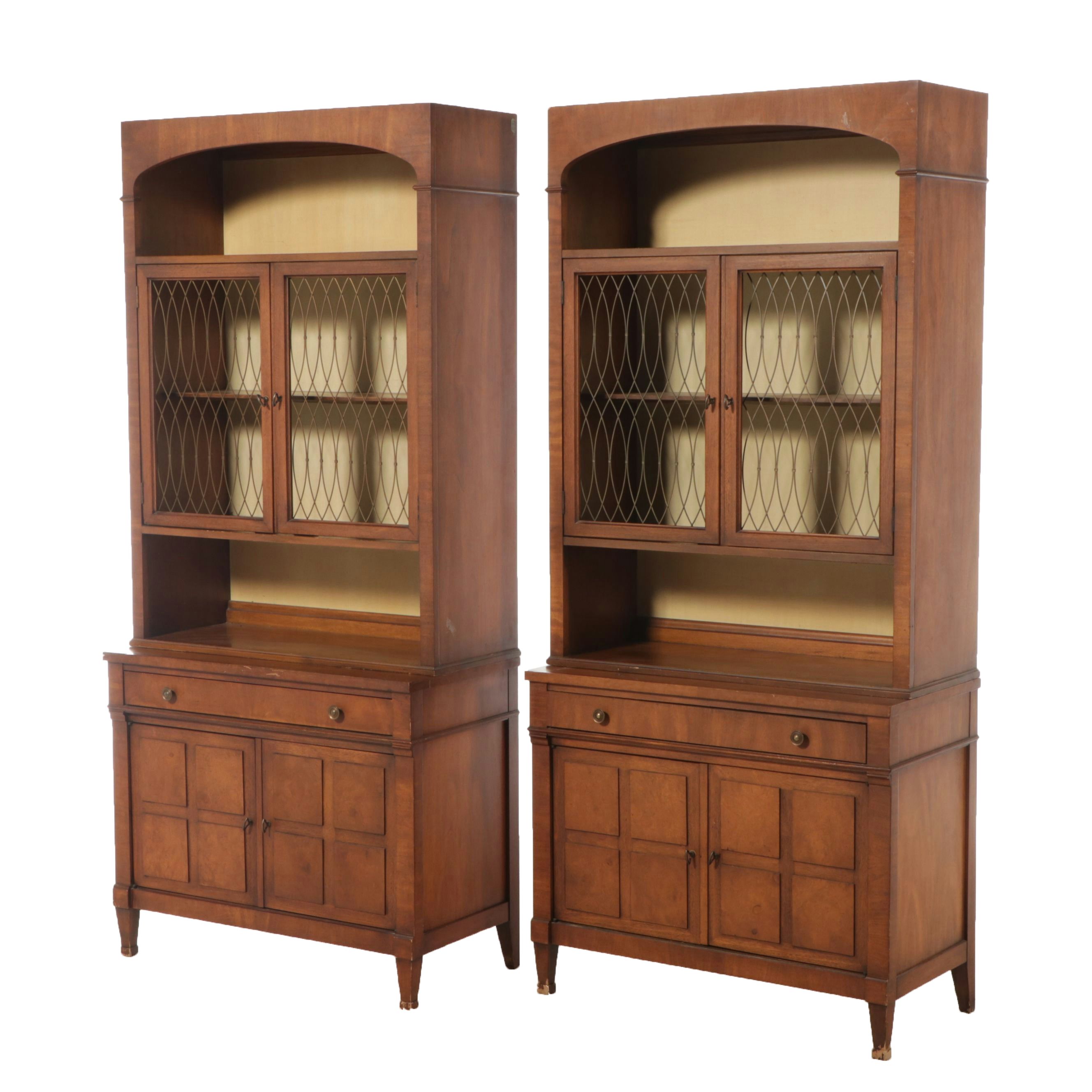Pair of White Furniture Regency Style Walnut China Cabinets, Mid-20th Century