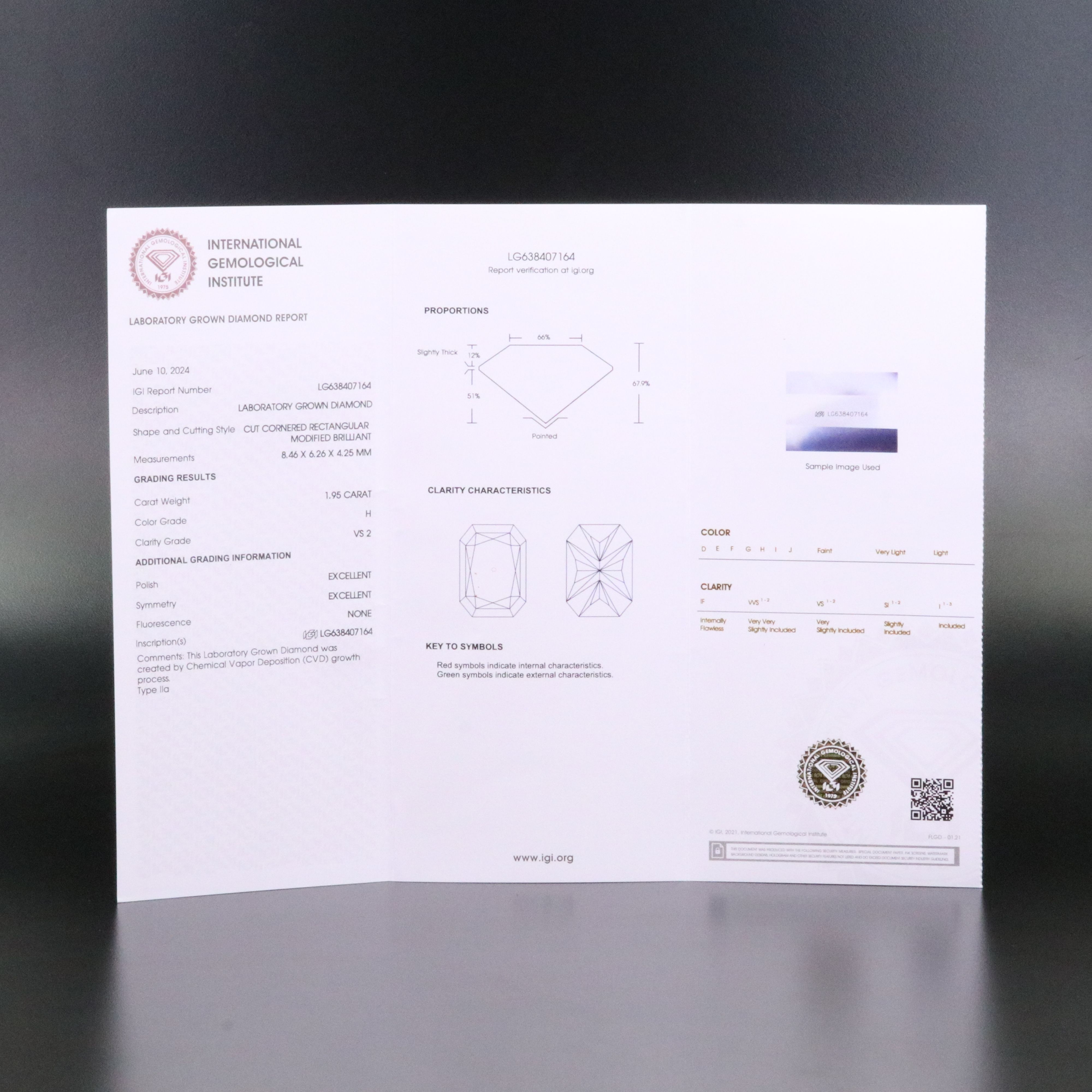 Loose 1.95 CT Lab Grown Diamond with IGI Report