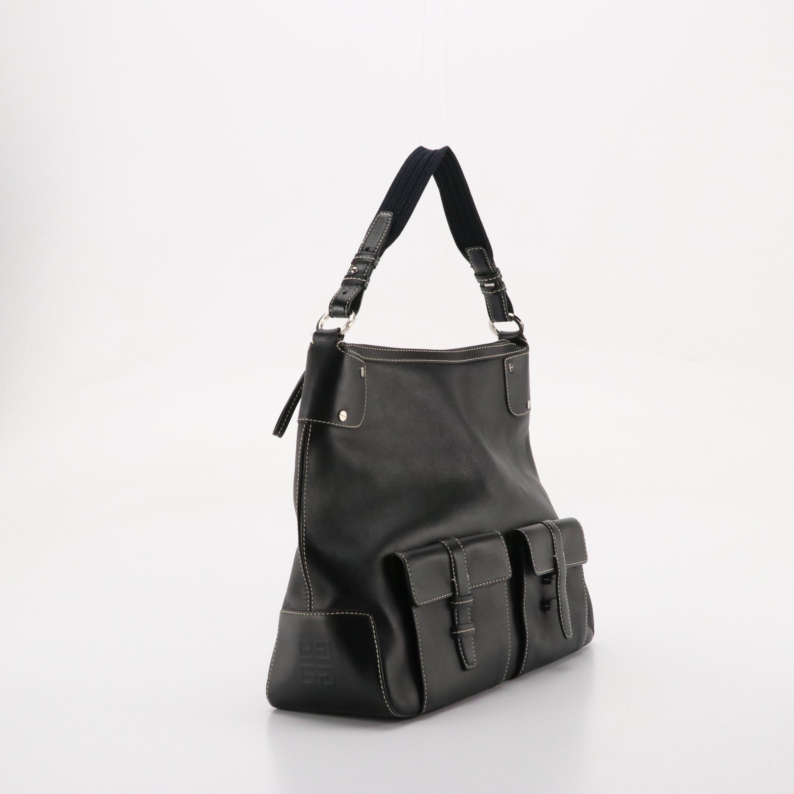 Givenchy Front-Pocket Hobo Shoulder Bag in Black Calfskin Leather