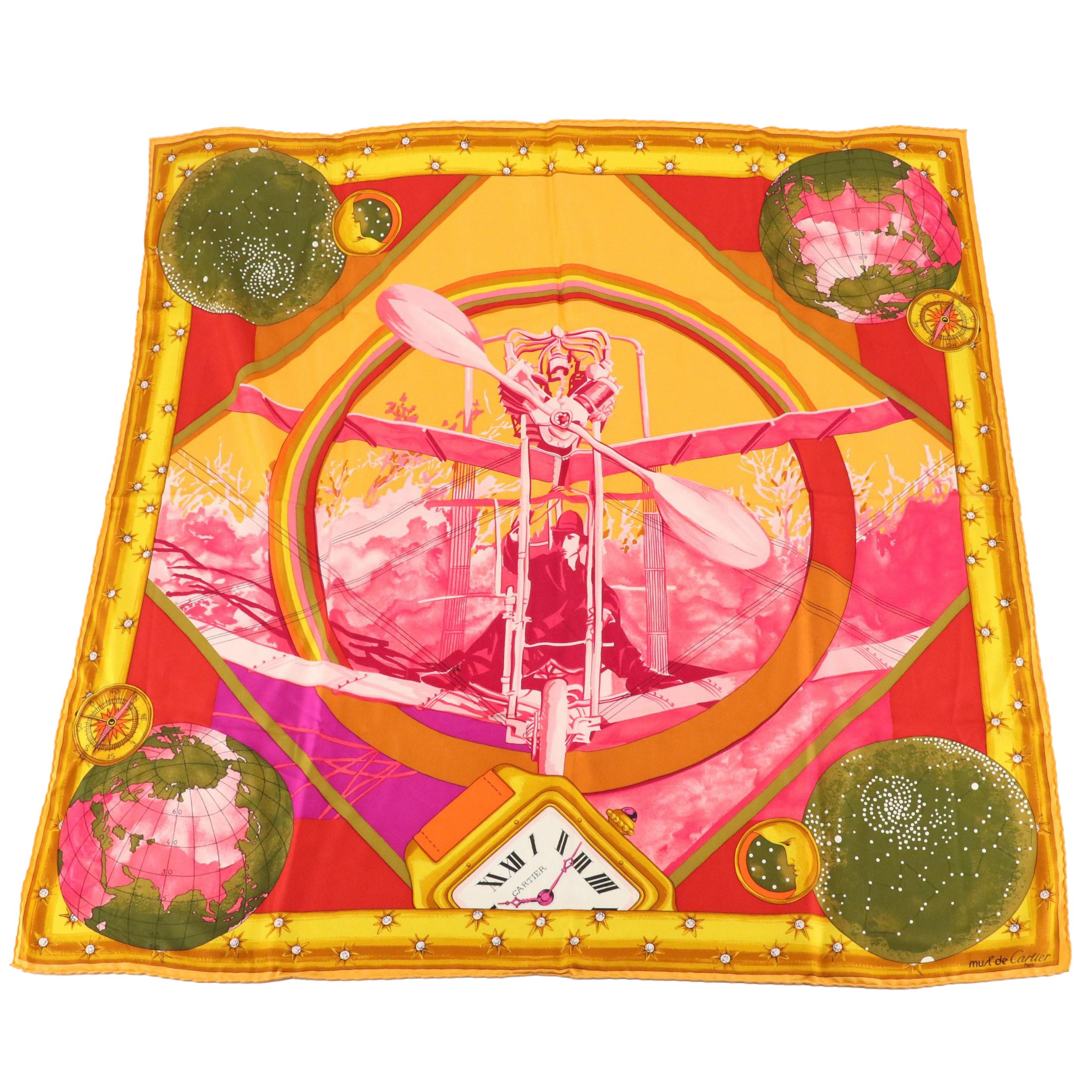 Les Must De Cartier Multicolor Printed Silk Twill Scarf in Box