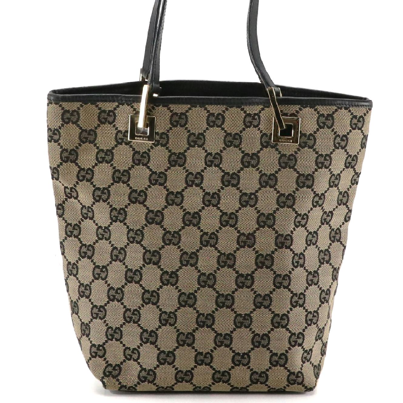 Gucci Small Bucket Tote in GG Canvas and Navy Calfskin Leather Trim