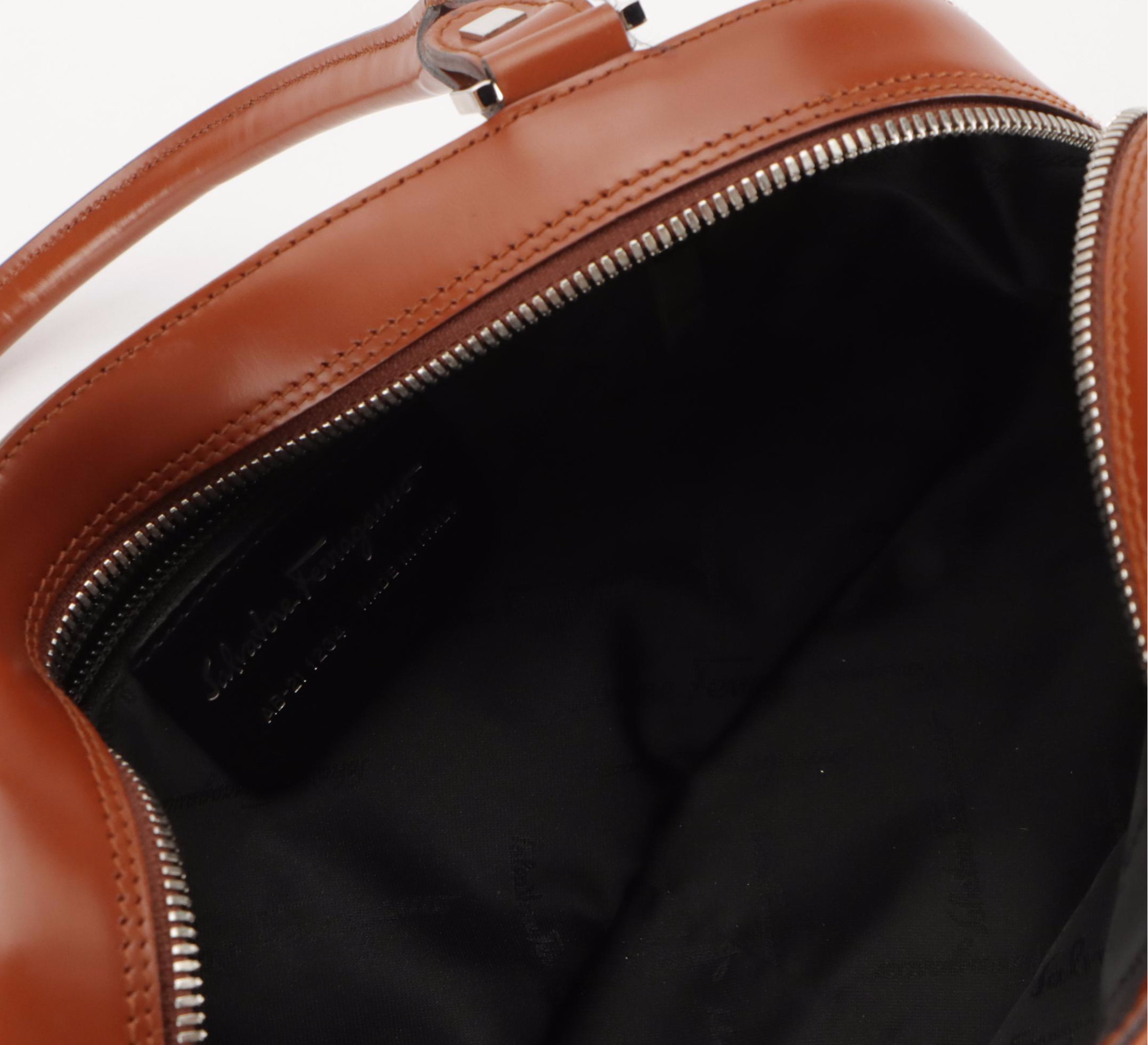 Salvatore Ferragamo Bowler Shoulder Bag in Rust Gancini Embossed Leather