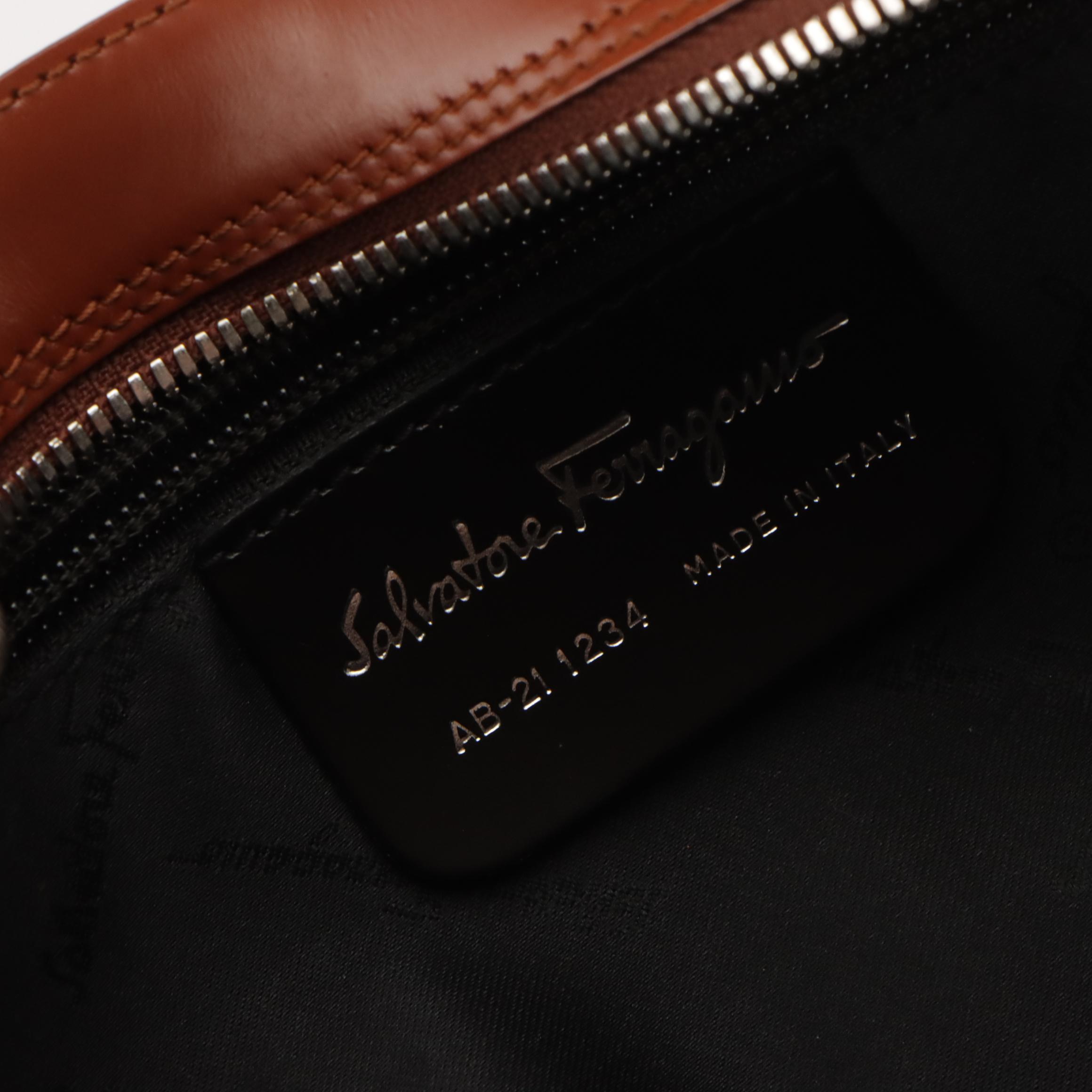 Salvatore Ferragamo Bowler Shoulder Bag in Rust Gancini Embossed Leather