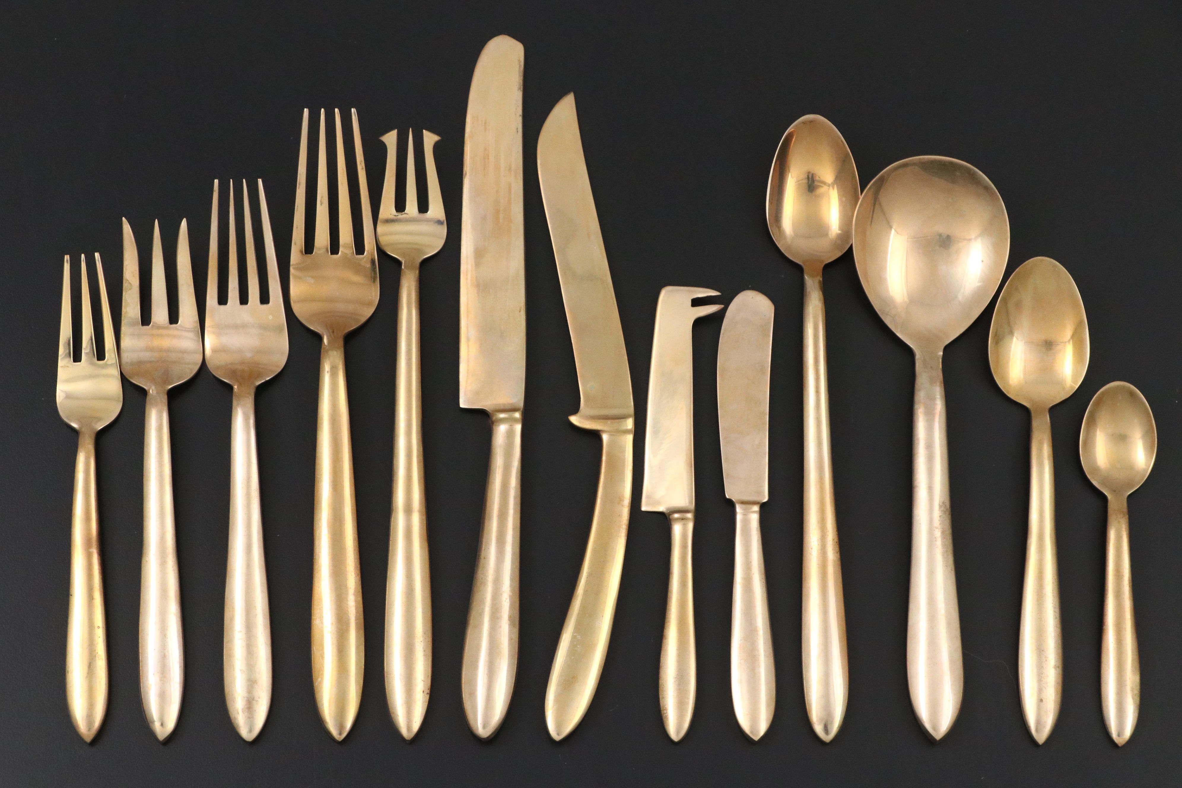 James of Bangkok Thailand Bronze Flatware in Case, Mid-20th Century