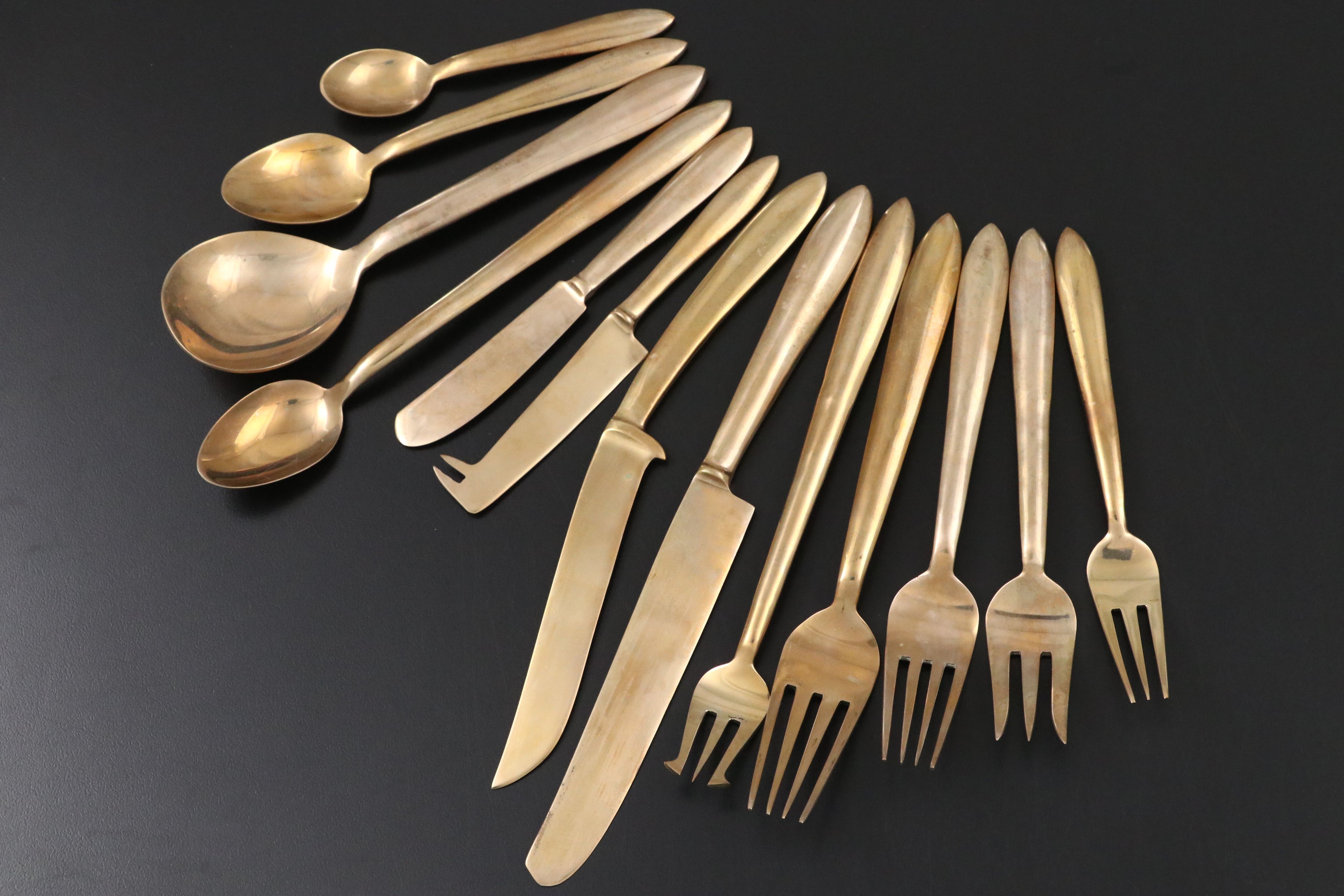 James of Bangkok Thailand Bronze Flatware in Case, Mid-20th Century