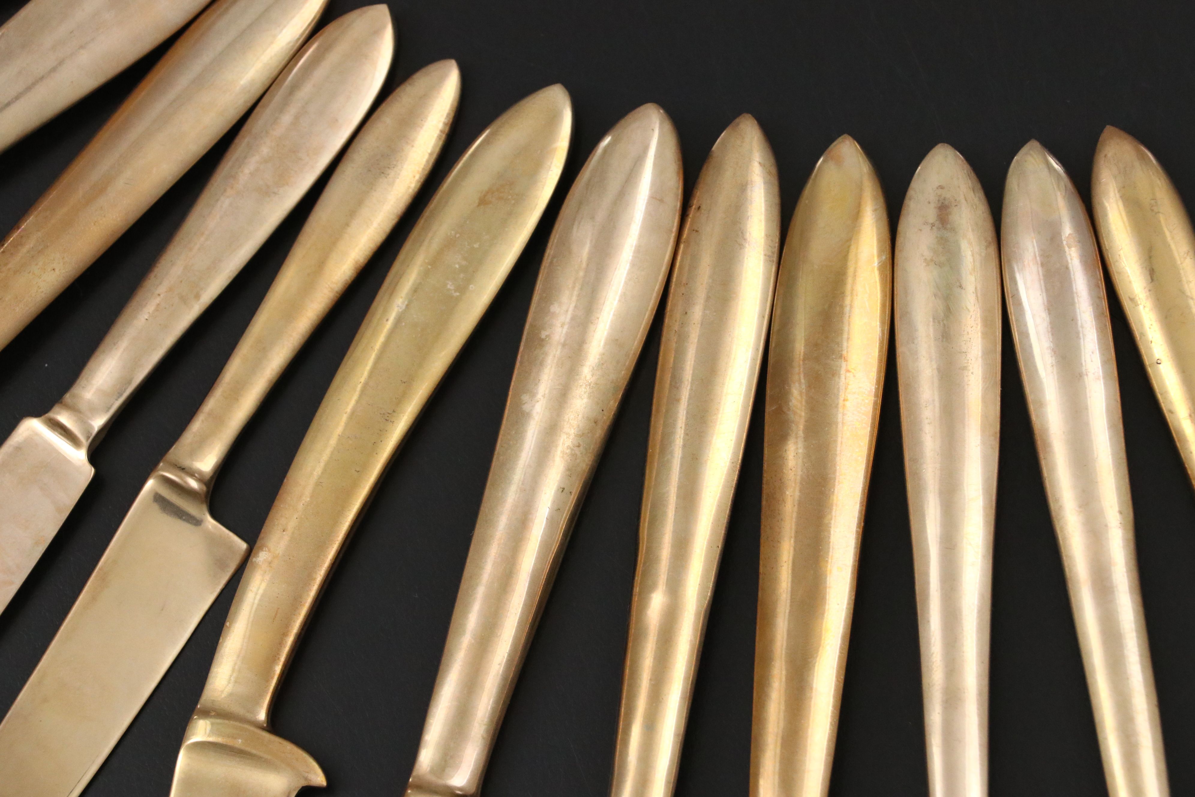 James of Bangkok Thailand Bronze Flatware in Case, Mid-20th Century