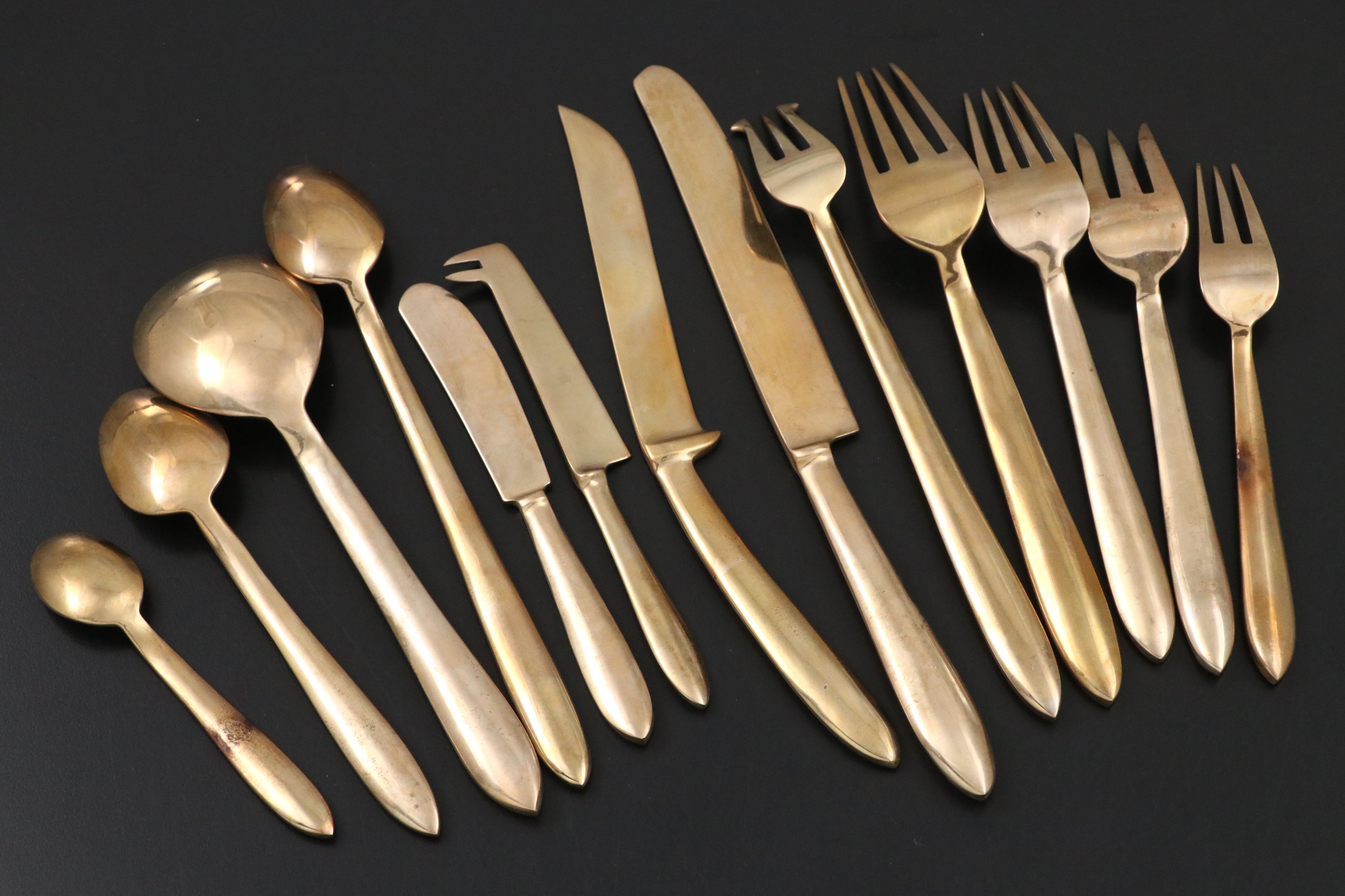 James of Bangkok Thailand Bronze Flatware in Case, Mid-20th Century