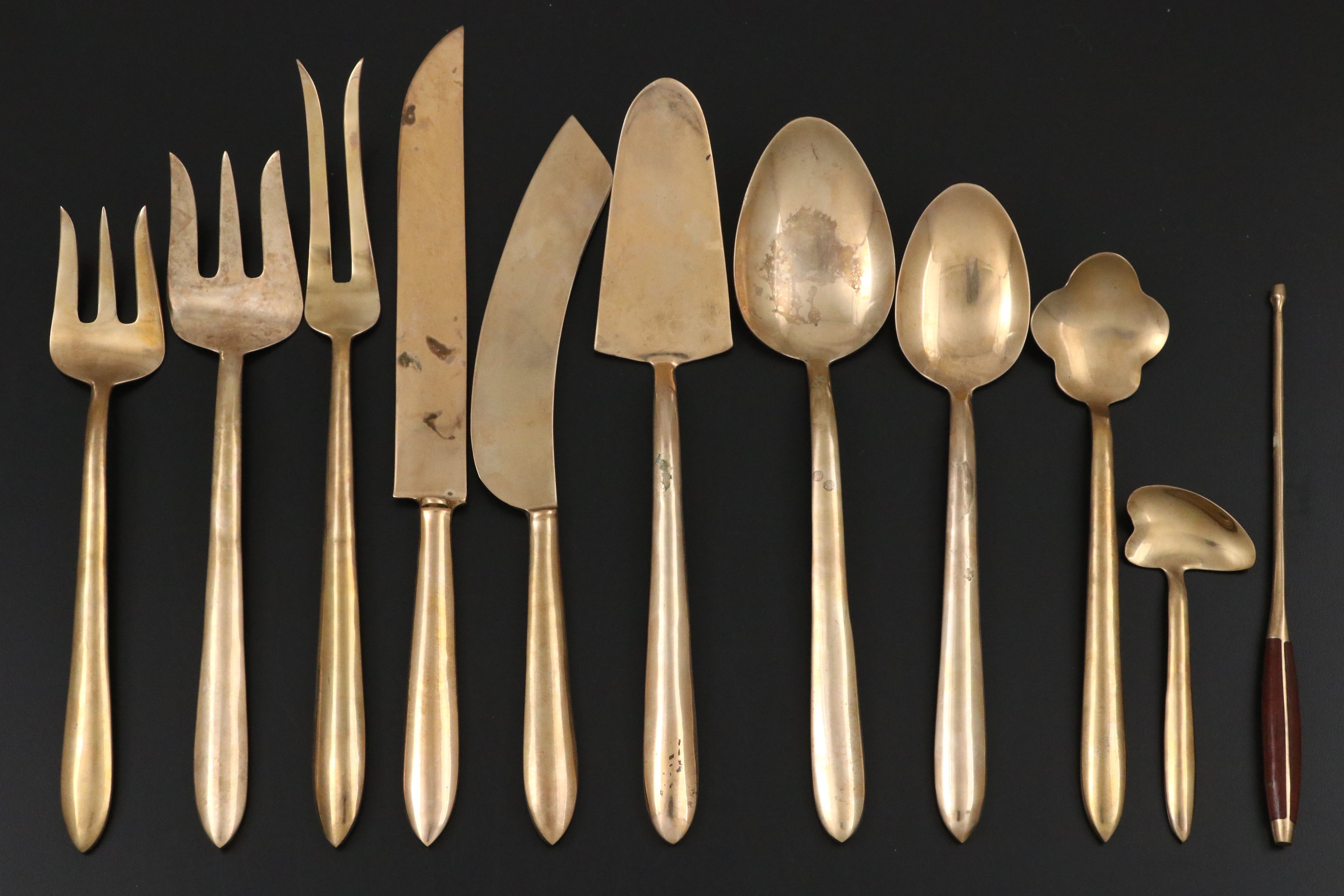 James of Bangkok Thailand Bronze Flatware in Case, Mid-20th Century