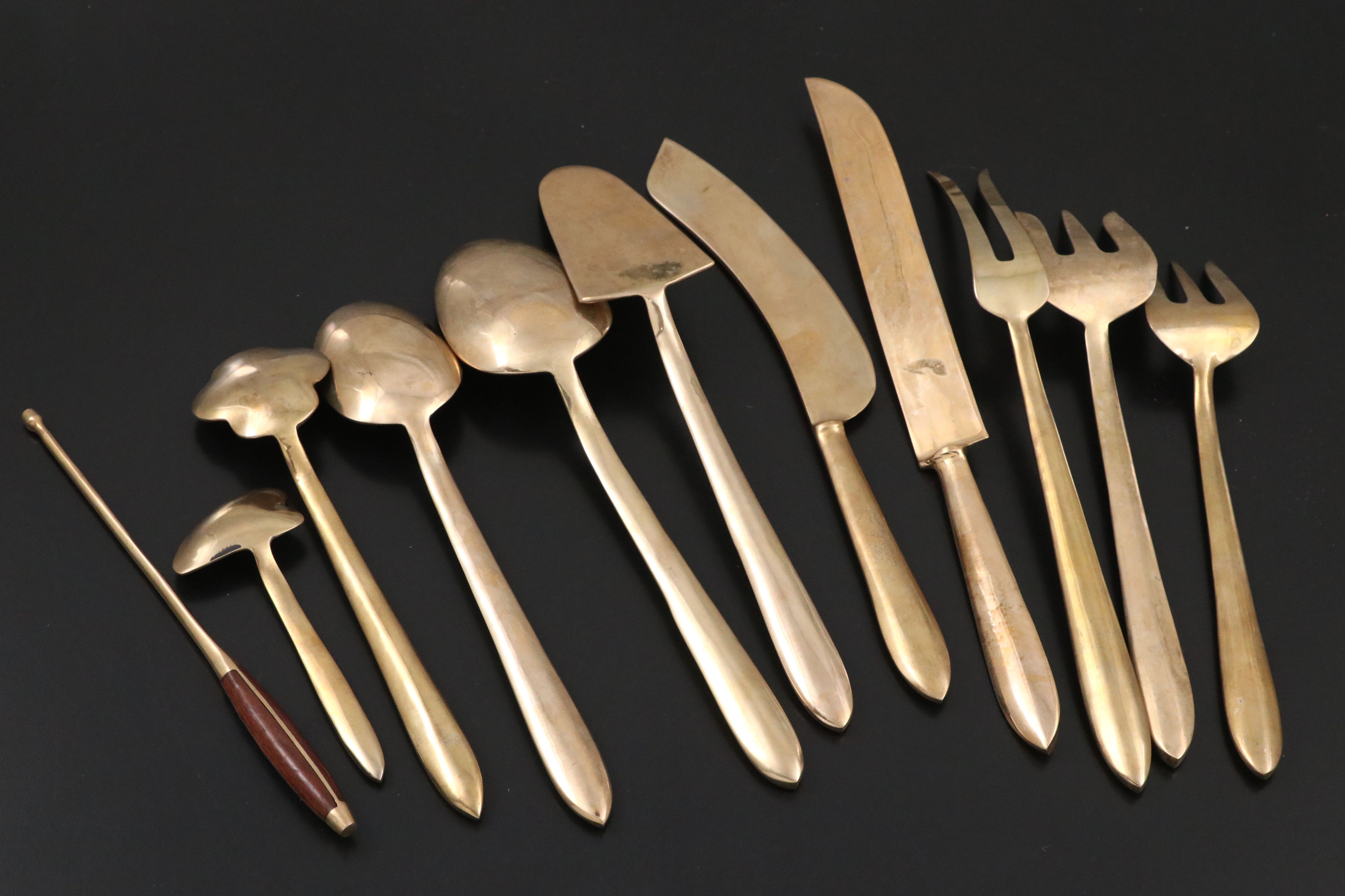 James of Bangkok Thailand Bronze Flatware in Case, Mid-20th Century