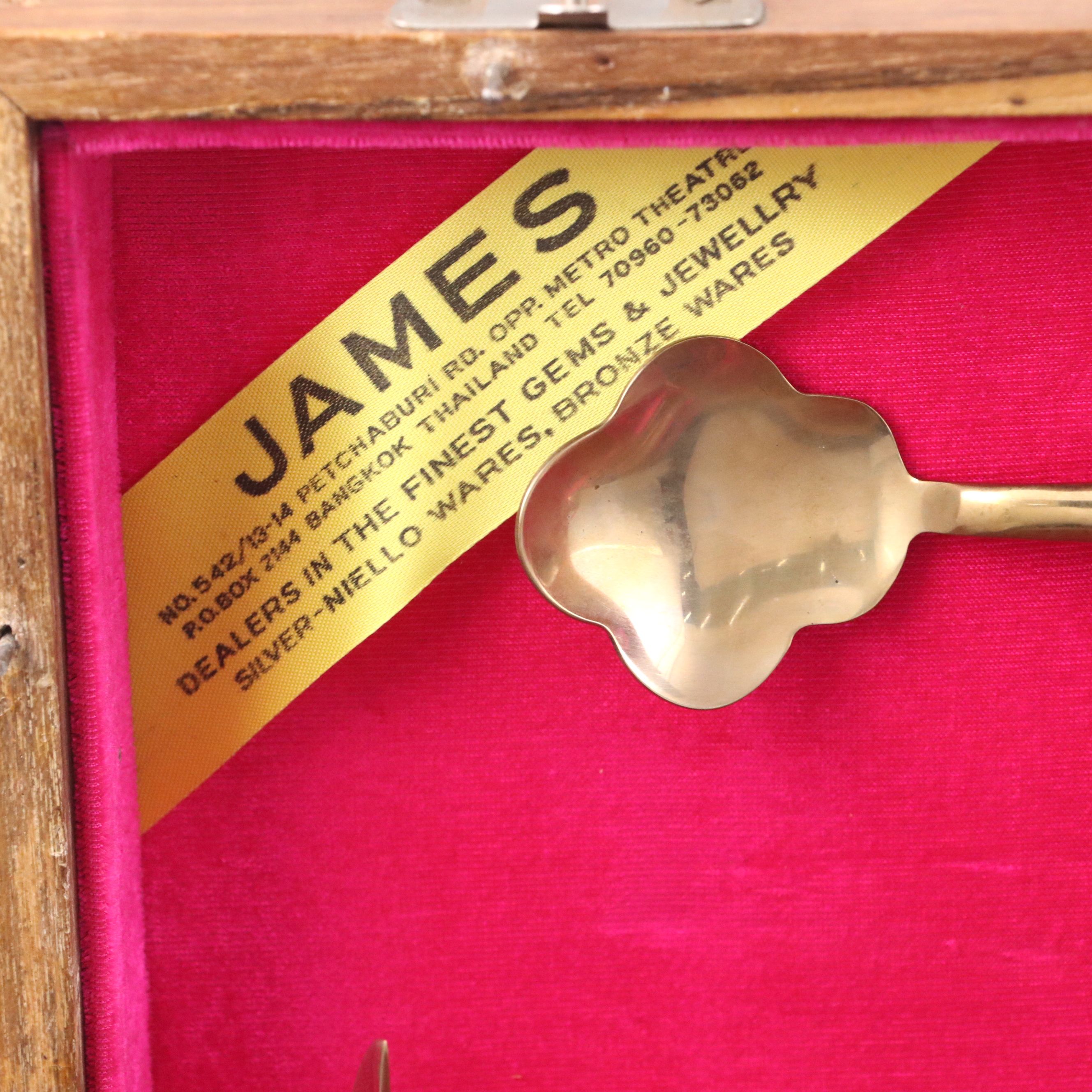 James of Bangkok Thailand Bronze Flatware in Case, Mid-20th Century