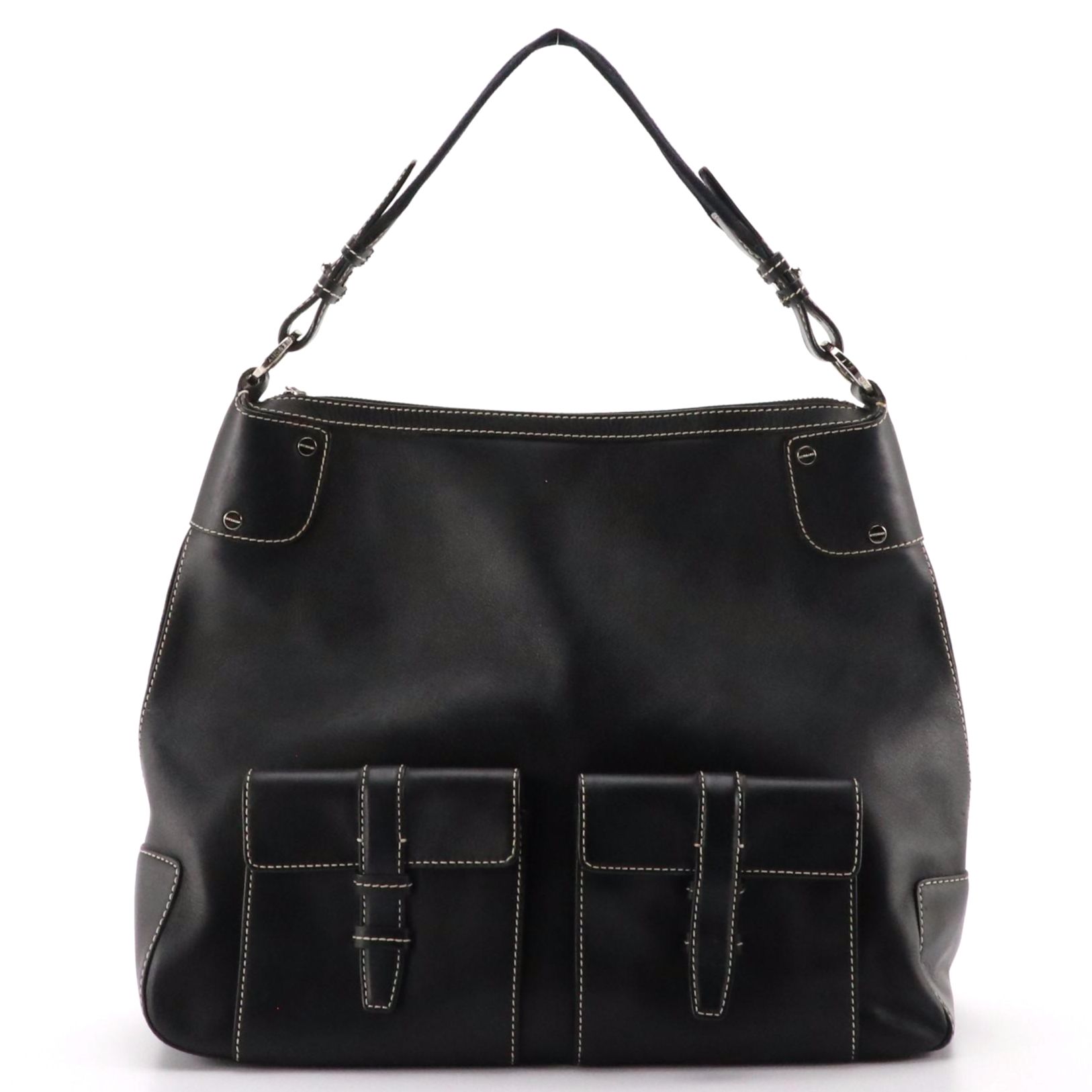 Givenchy Front-Pocket Hobo Shoulder Bag in Black Calfskin Leather