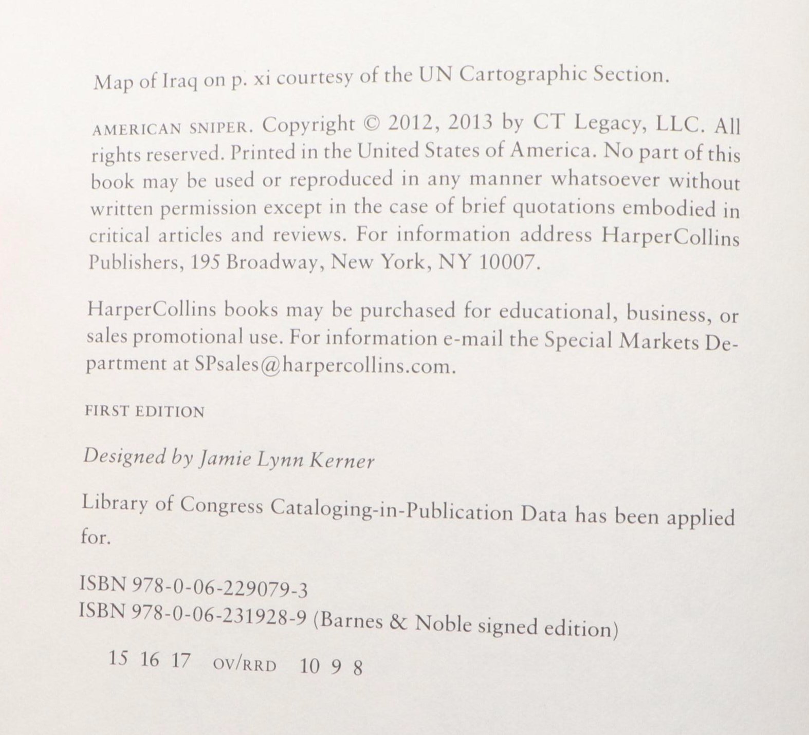 Memorial Edition "American Sniper" by Chris Kyle, 2015