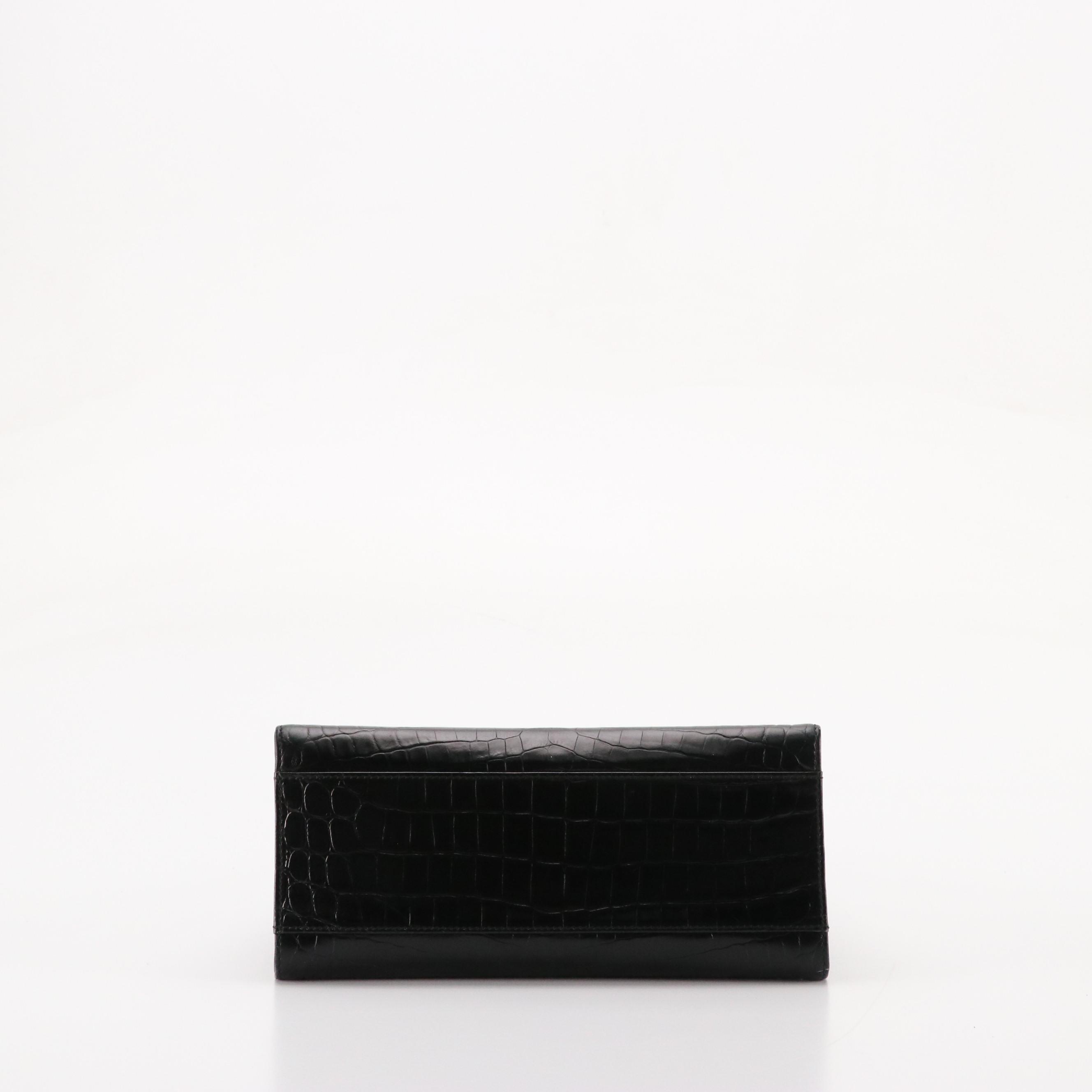 Salvatore Ferragamo Zippered Shoulder Bag in Black Croc Embossed Leather