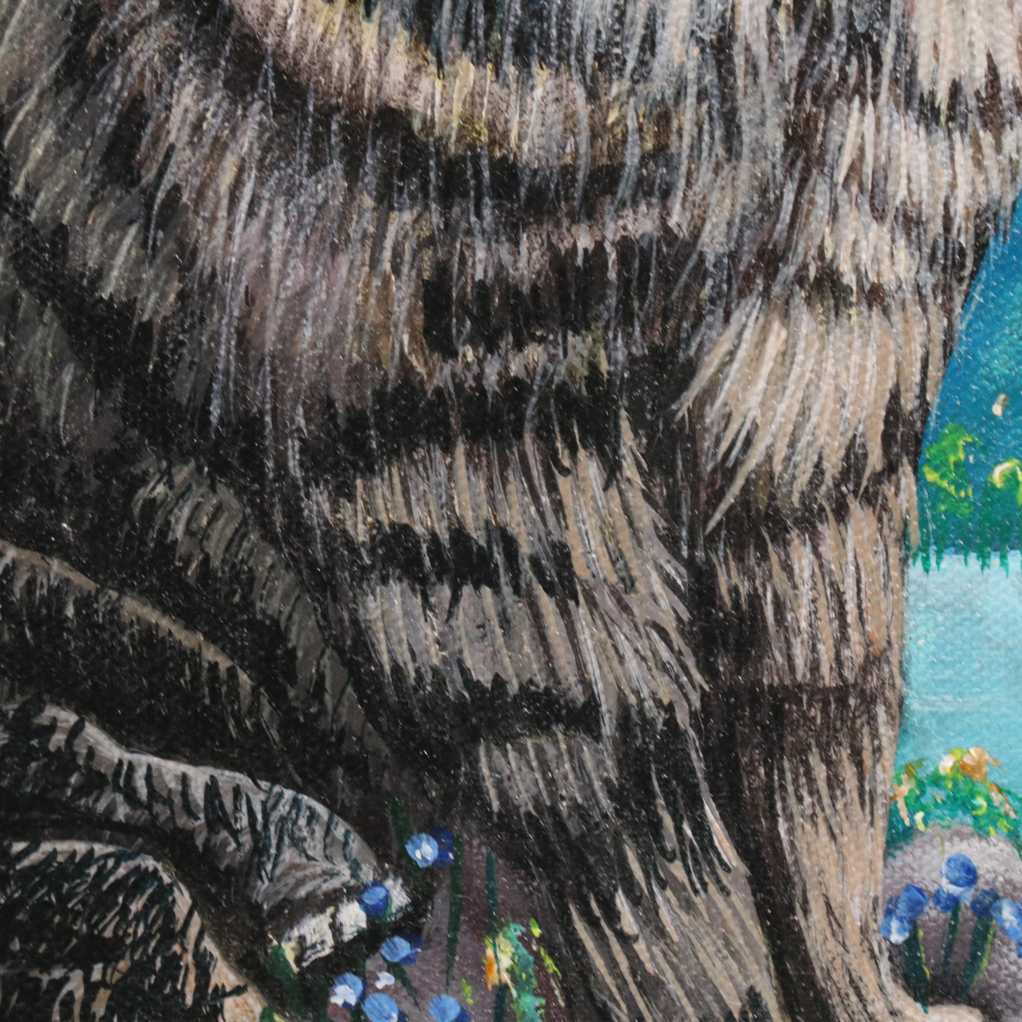 Surrealist Acrylic Painting of Cat in Vibrant Landscape