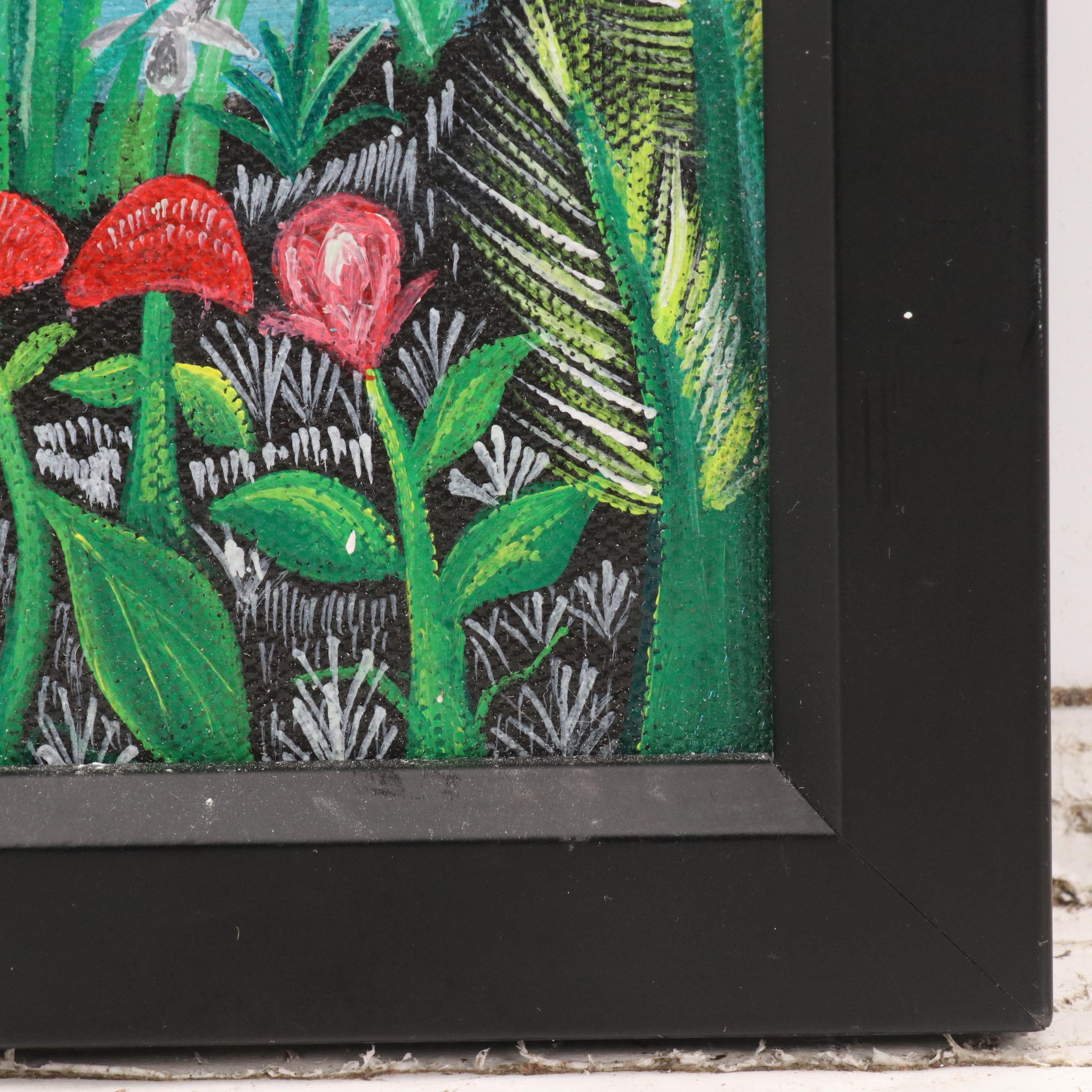 Surrealist Acrylic Painting of Cat in Vibrant Landscape