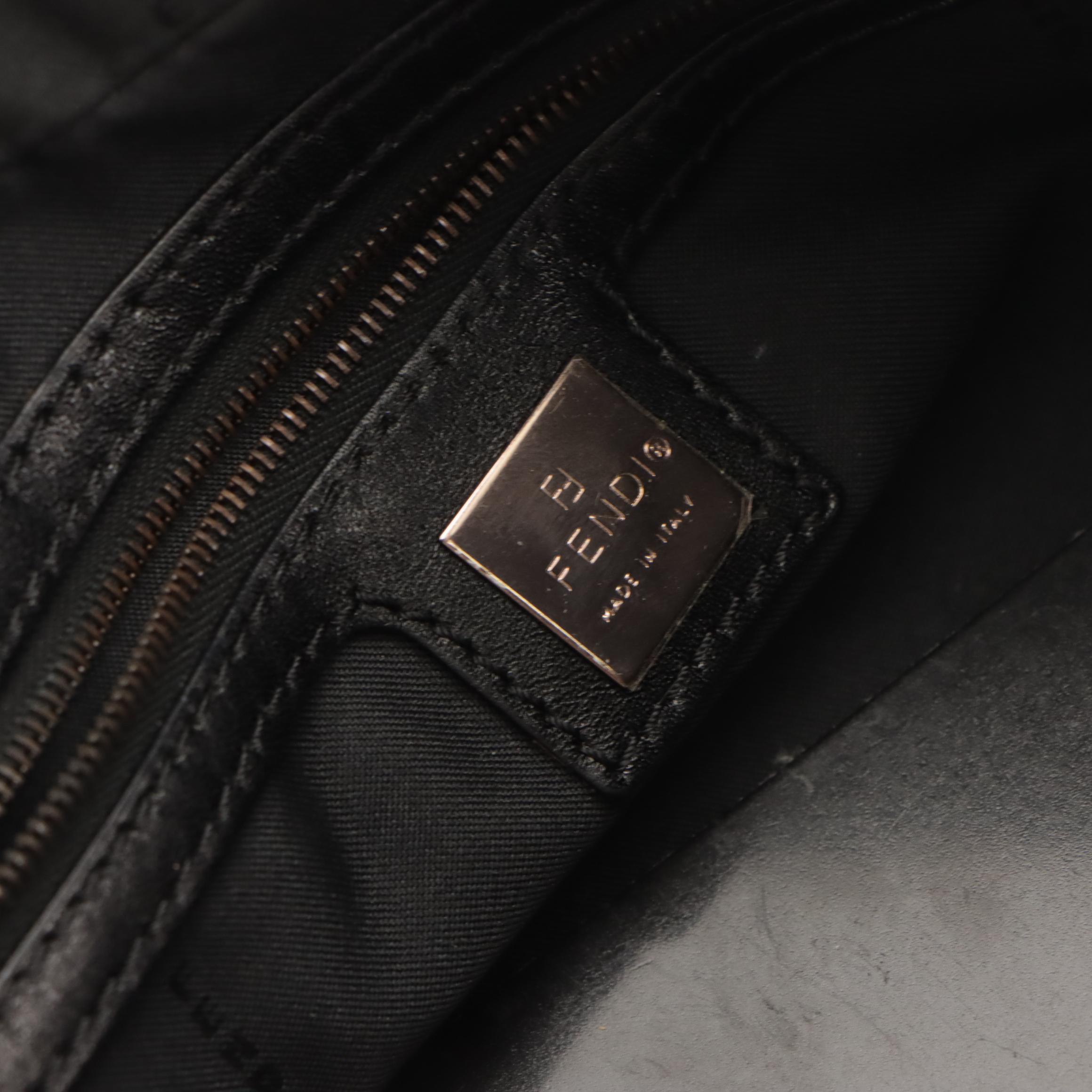 Fendi Bowler Handbag in Tobacco Zucca Canvas and Black Leather Trim