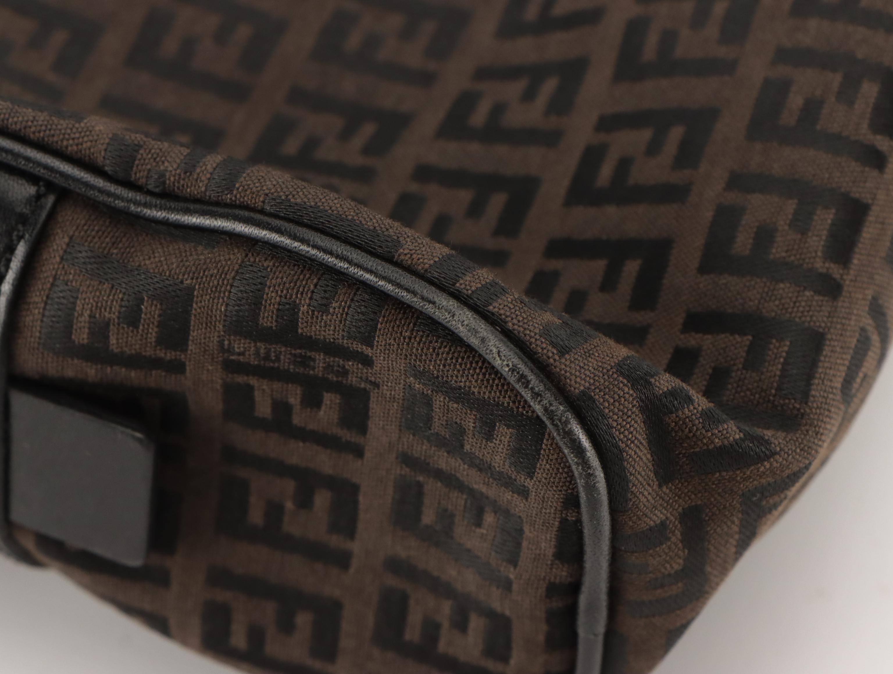 Fendi Bowler Handbag in Tobacco Zucca Canvas and Black Leather Trim