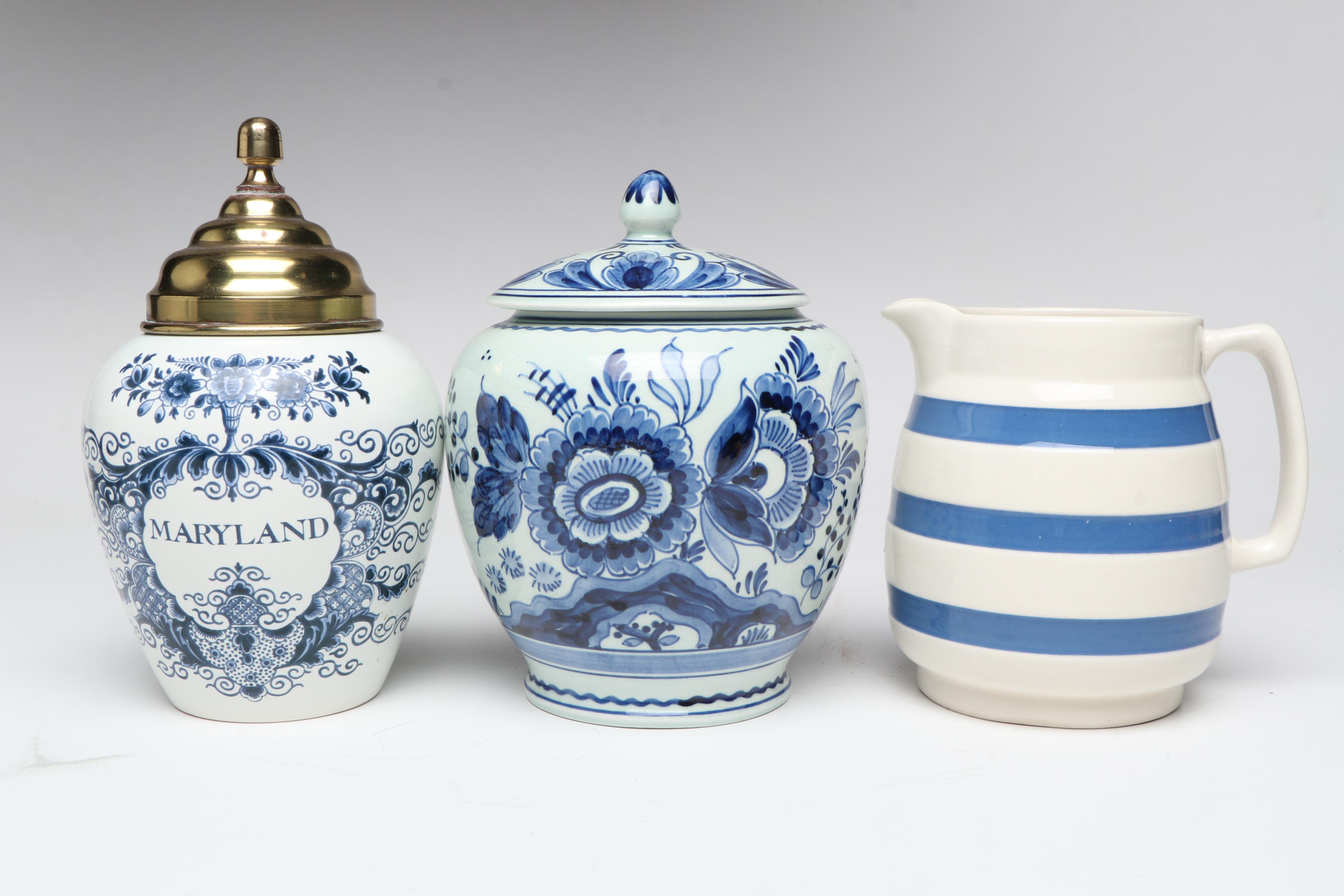 Delft "Maryland" Porcelain Tobacco Jar and Other Ceramic Table Accessories