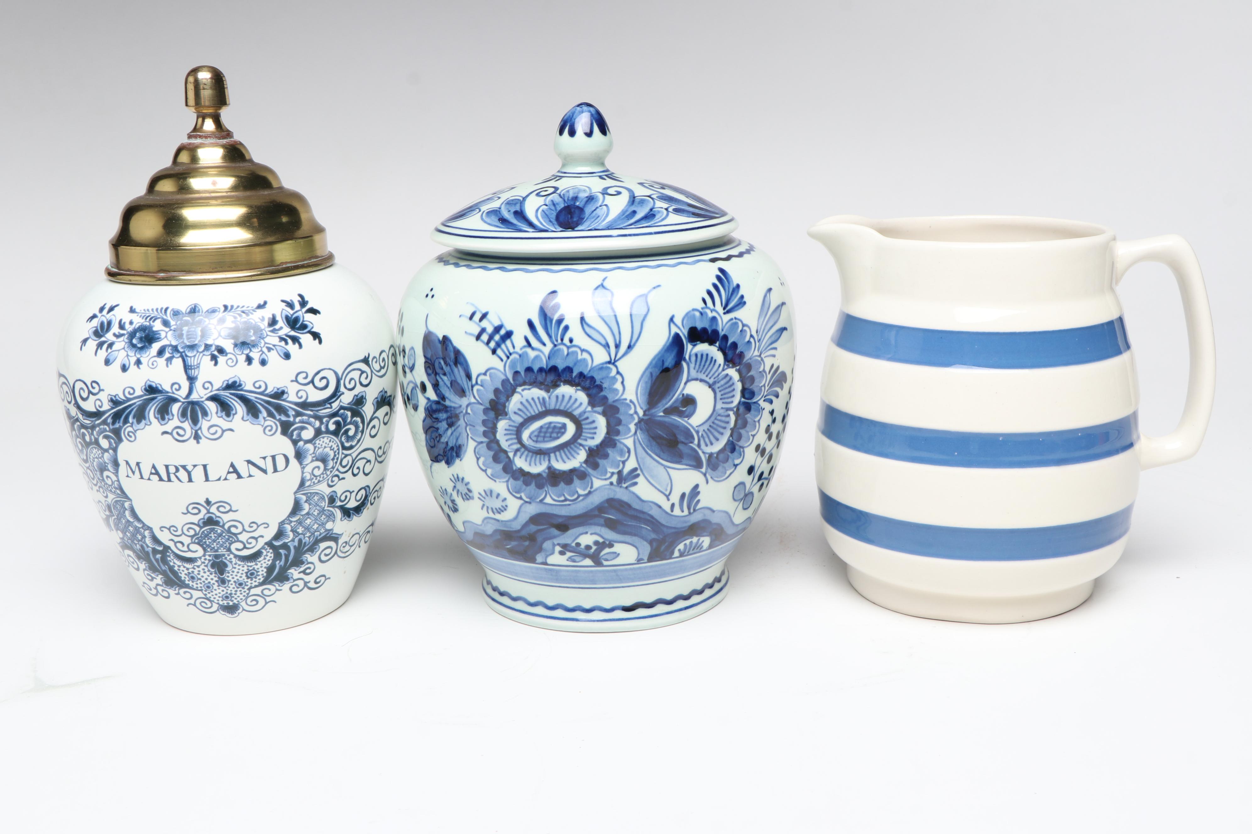 Delft "Maryland" Porcelain Tobacco Jar and Other Ceramic Table Accessories