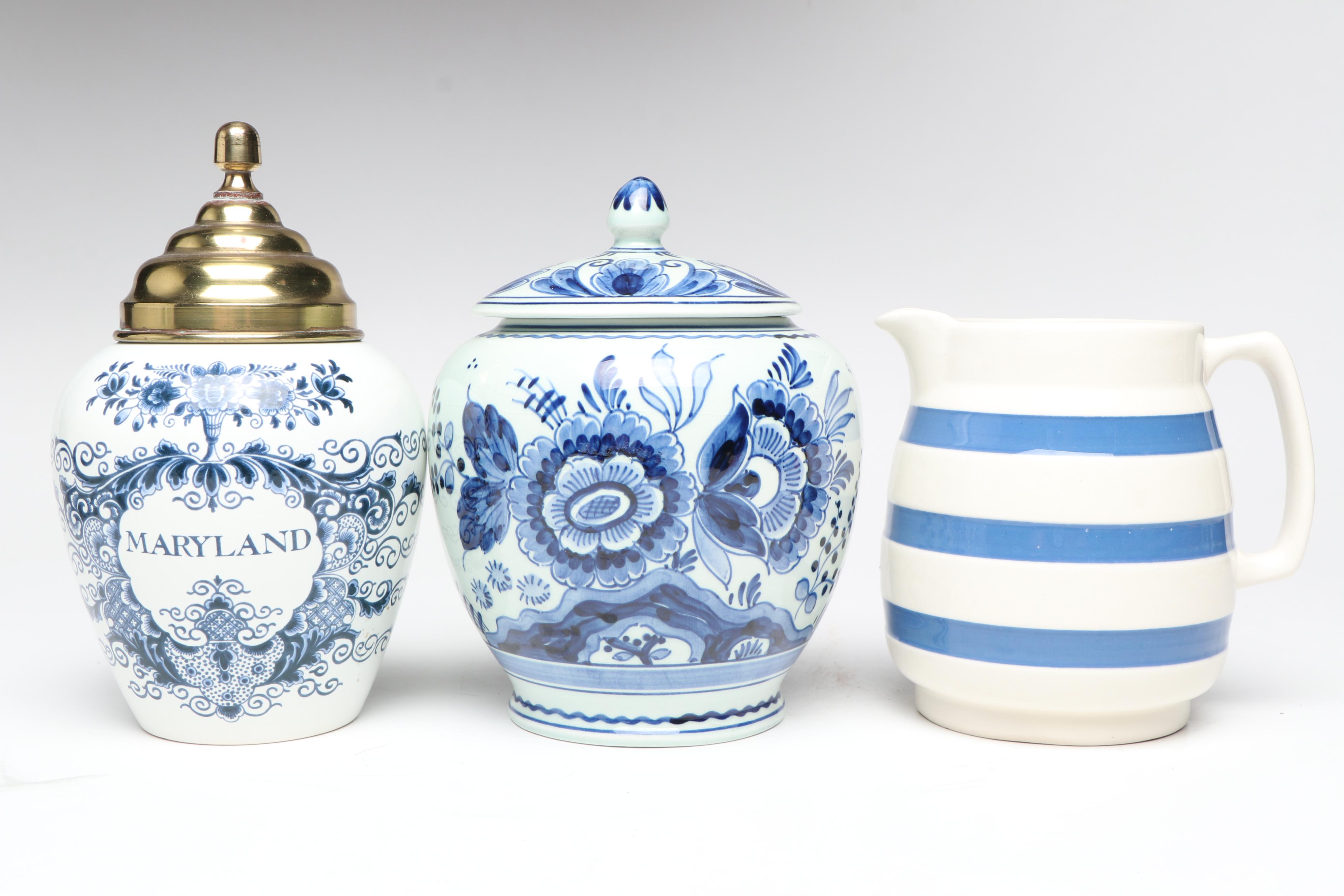 Delft "Maryland" Porcelain Tobacco Jar and Other Ceramic Table Accessories