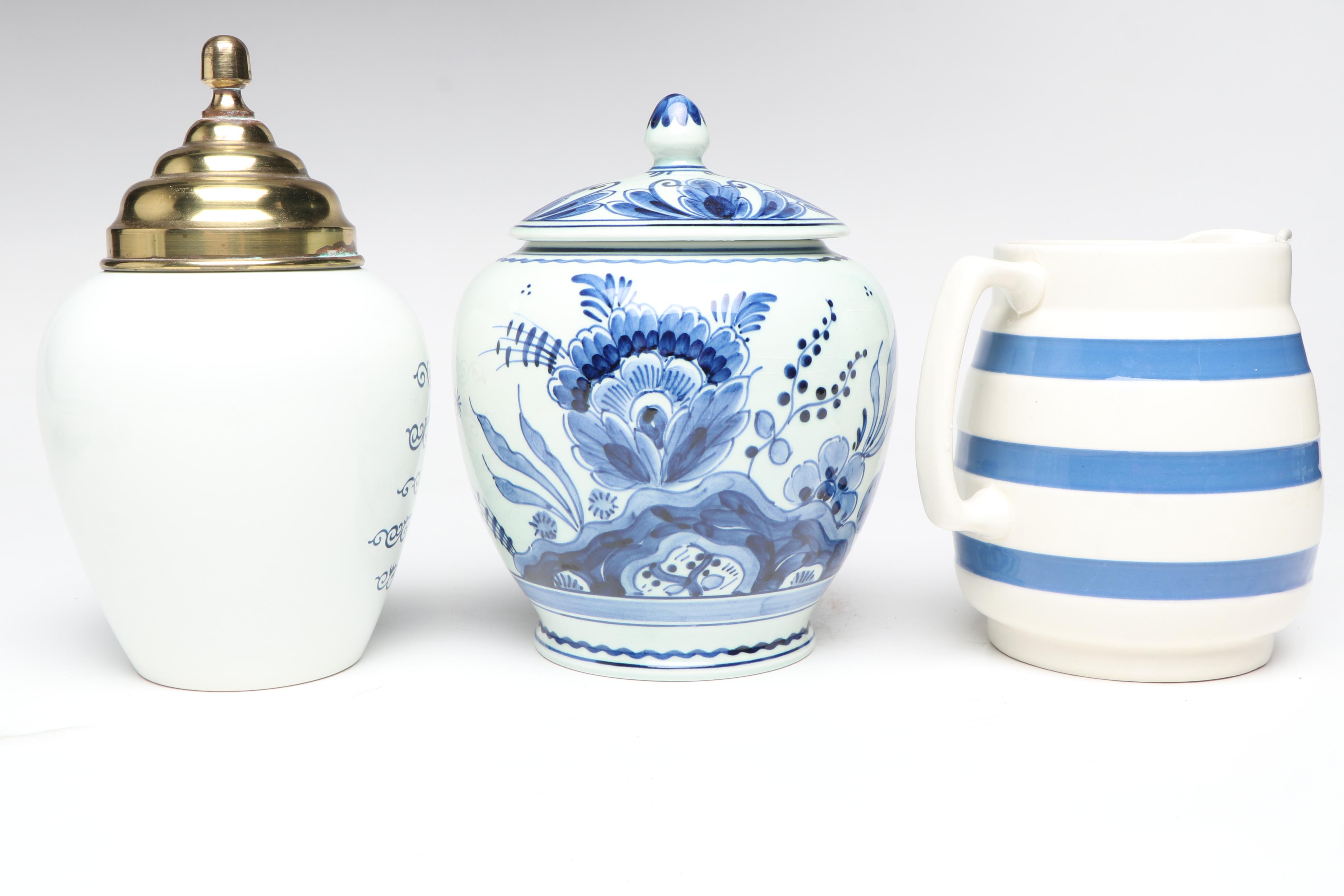 Delft "Maryland" Porcelain Tobacco Jar and Other Ceramic Table Accessories