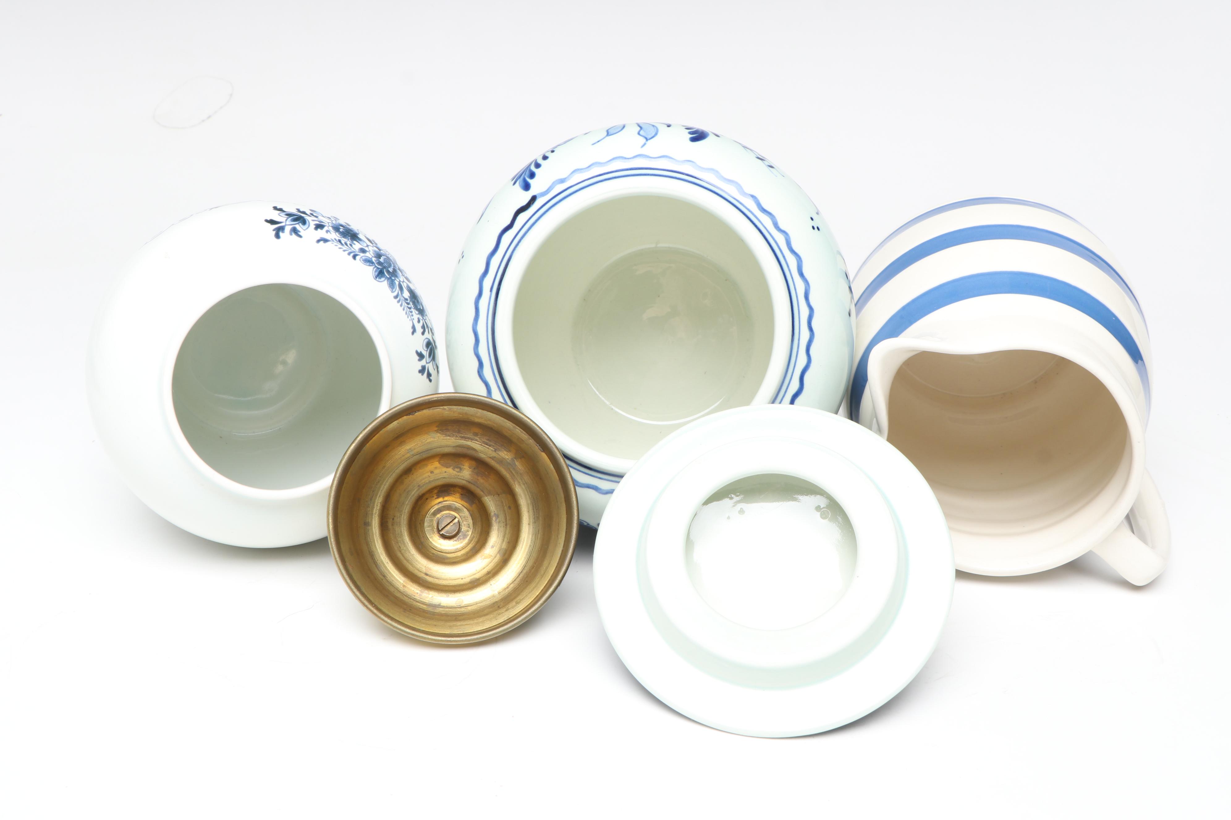 Delft "Maryland" Porcelain Tobacco Jar and Other Ceramic Table Accessories