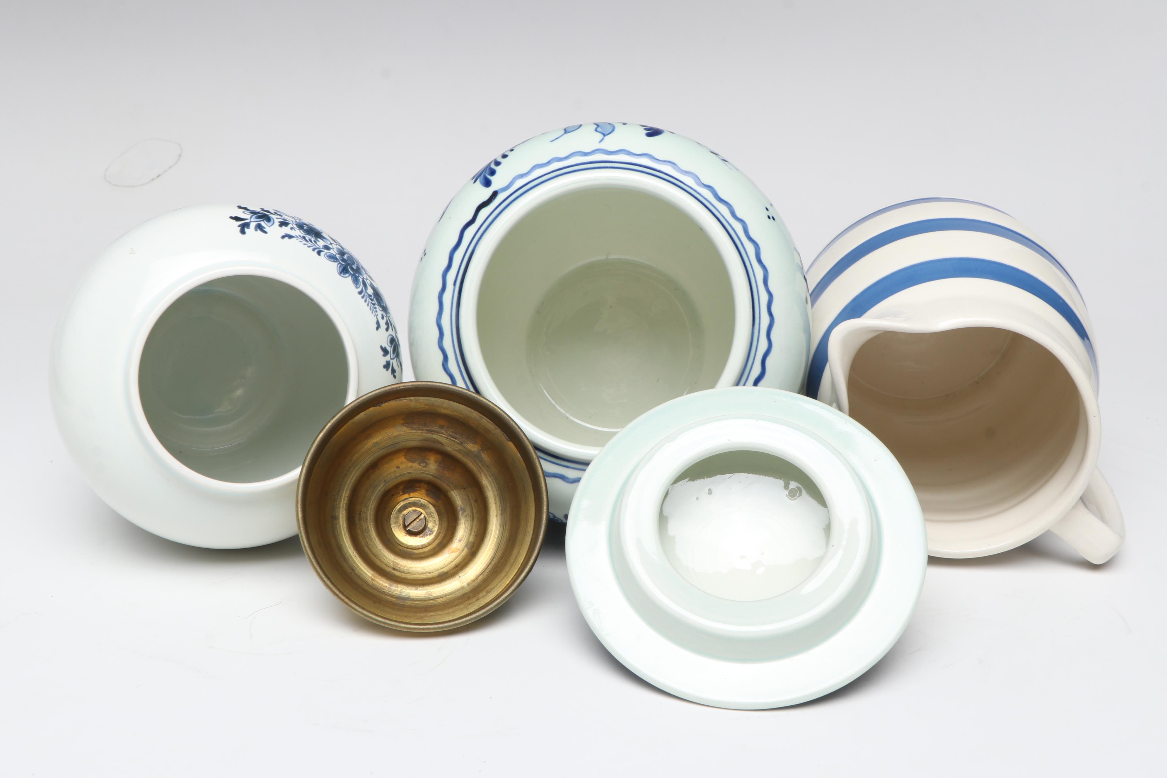 Delft "Maryland" Porcelain Tobacco Jar and Other Ceramic Table Accessories