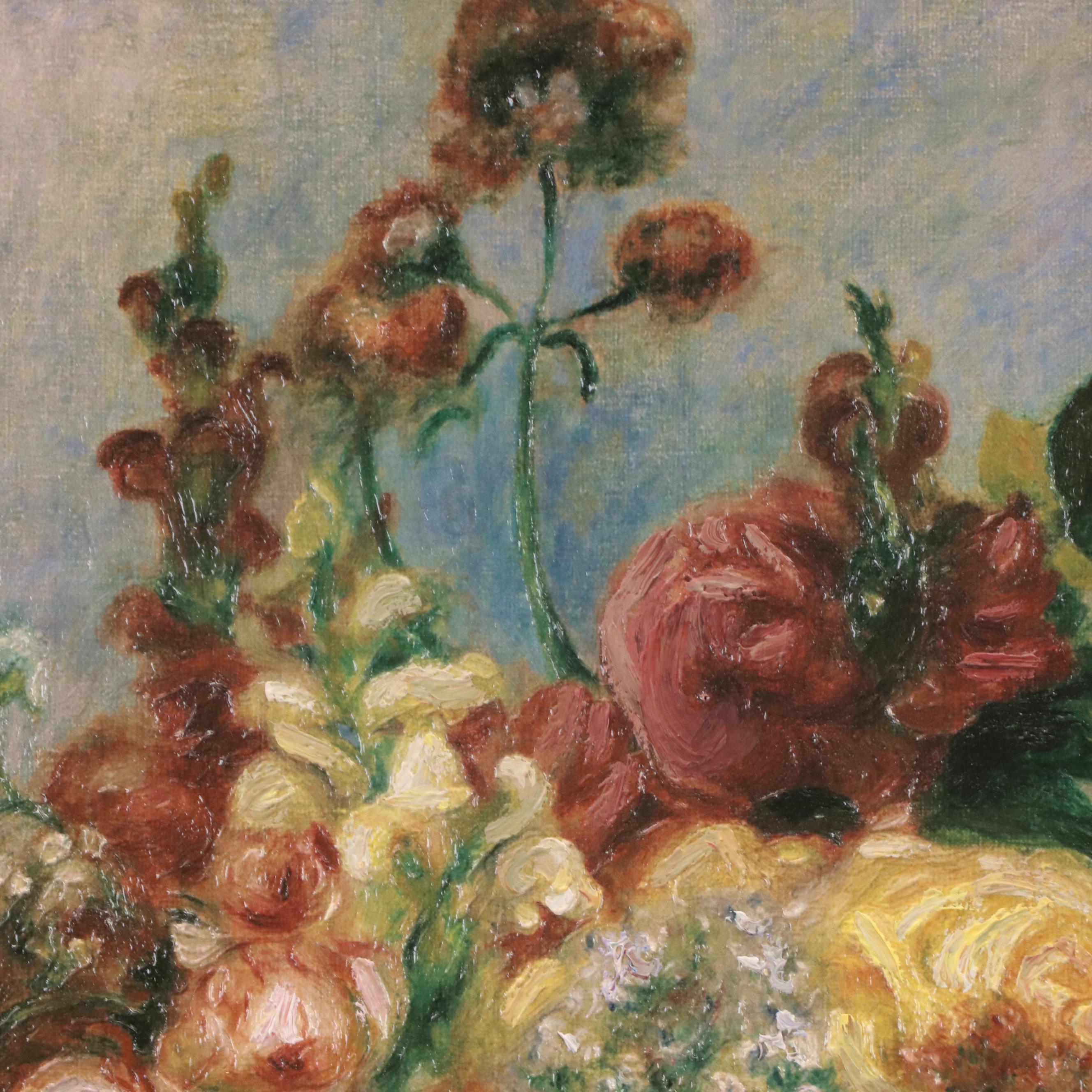 Hand-Painted Offset Lithograph After Renoir "Flowers in a Vase," 1998