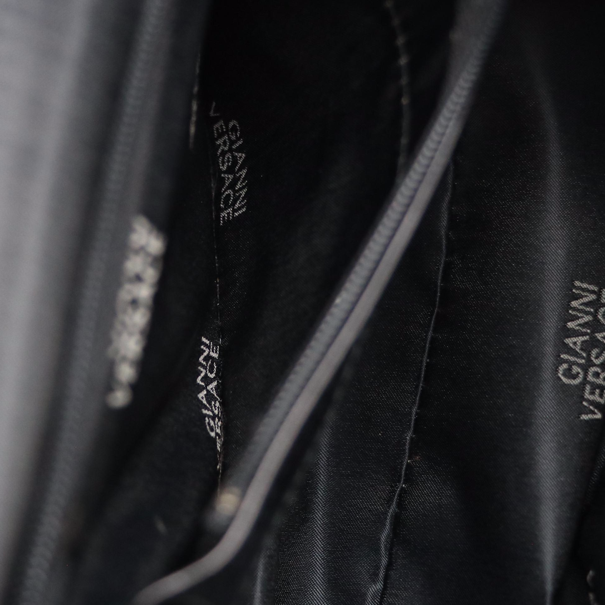 Gianni Versace Square Sundance Top Handle Vanity Bag in Black Textured Leather